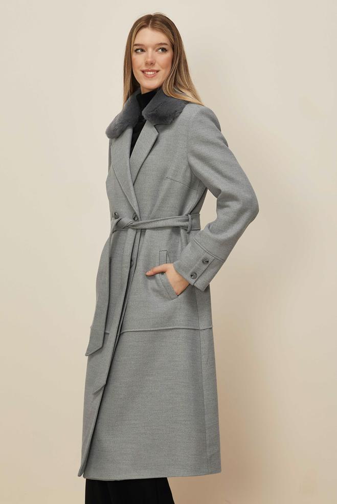 Tesettür giyim GRİ 90631 WİNTER ALMEDA KABAN 42-48 TEK 40 - ALVİNA