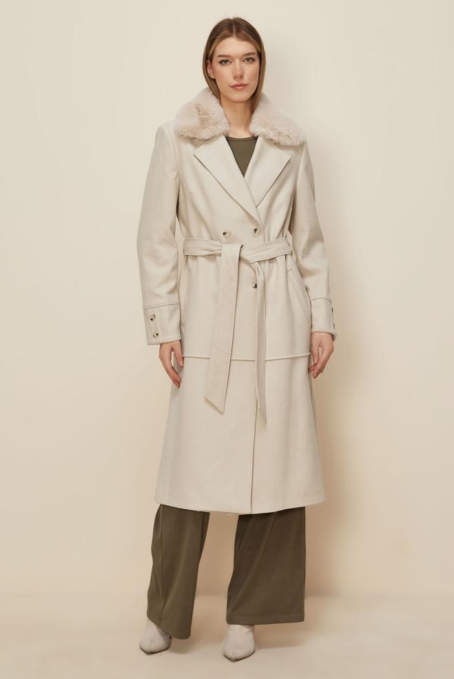 Tesettür giyim EKRU 90631 WİNTER ALMEDA KABAN 42-48 TEK 40 - ALVİNA