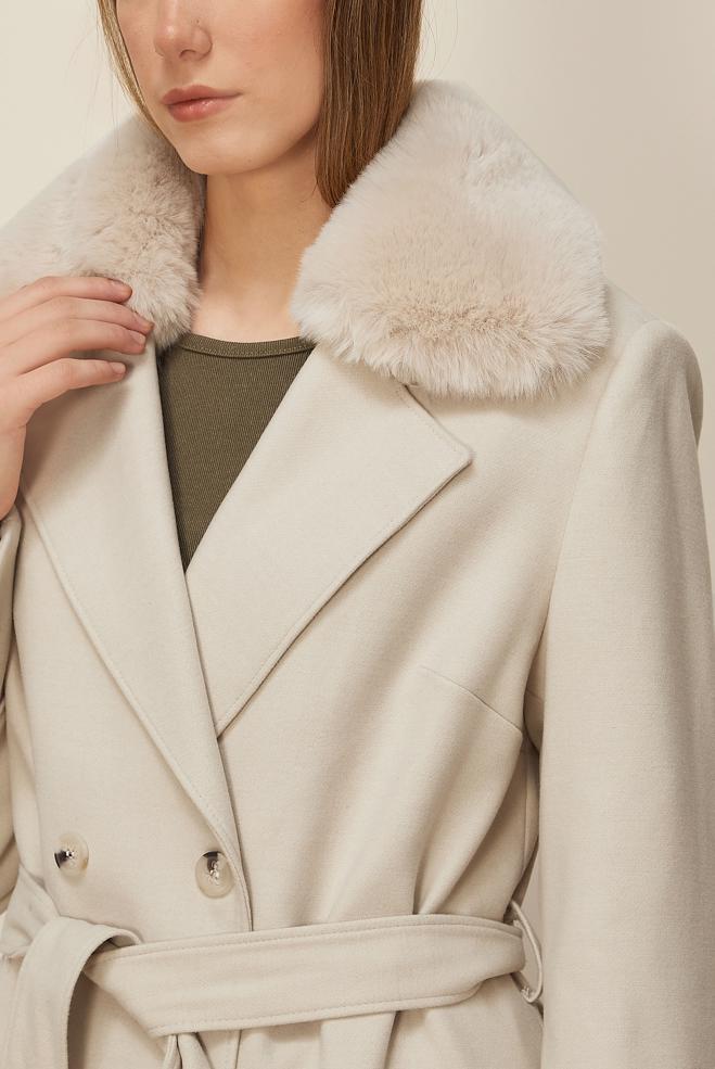 Tesettür giyim EKRU 90631 WİNTER ALMEDA KABAN 42-48 TEK 40 - ALVİNA