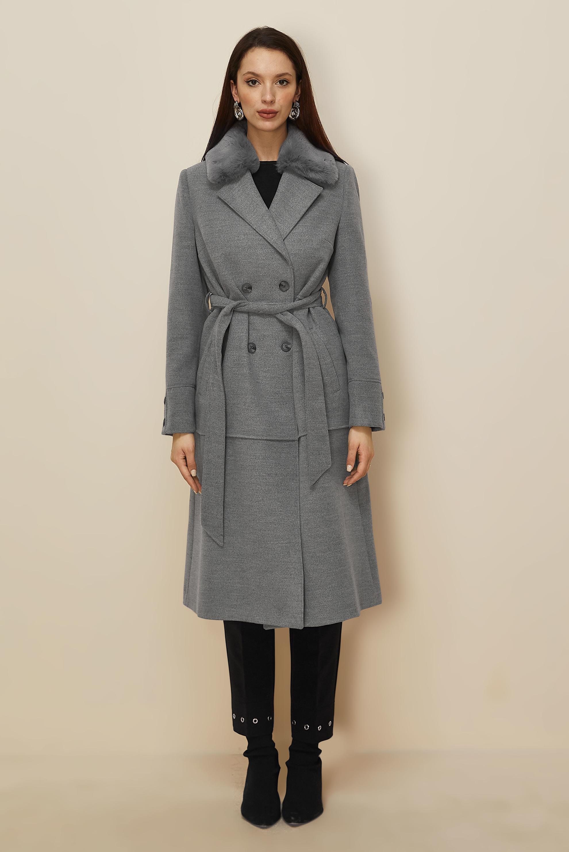 Tesettür giyim GRİ KUŞAKLI KAŞE KABAN 90631