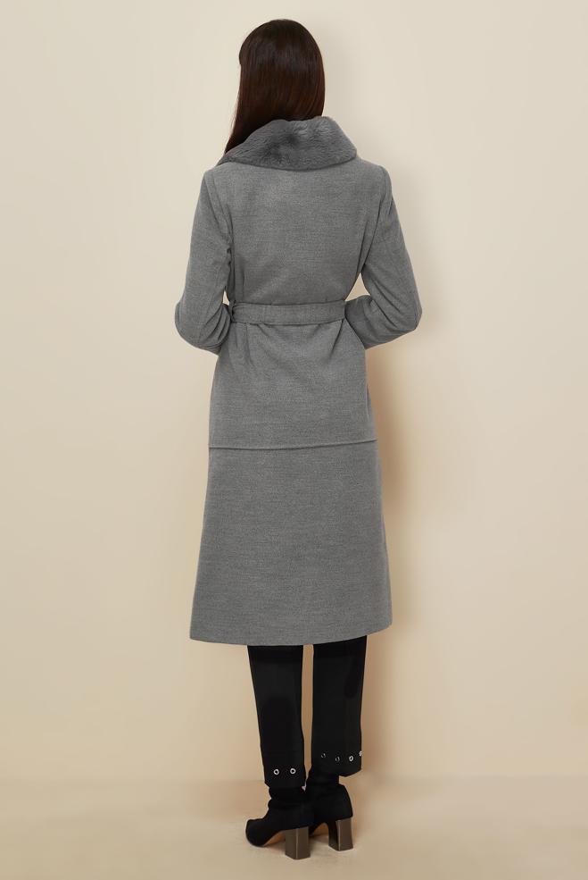 Tesettür giyim GRİ KUŞAKLI KAŞE KABAN 90631 - ALVİNA