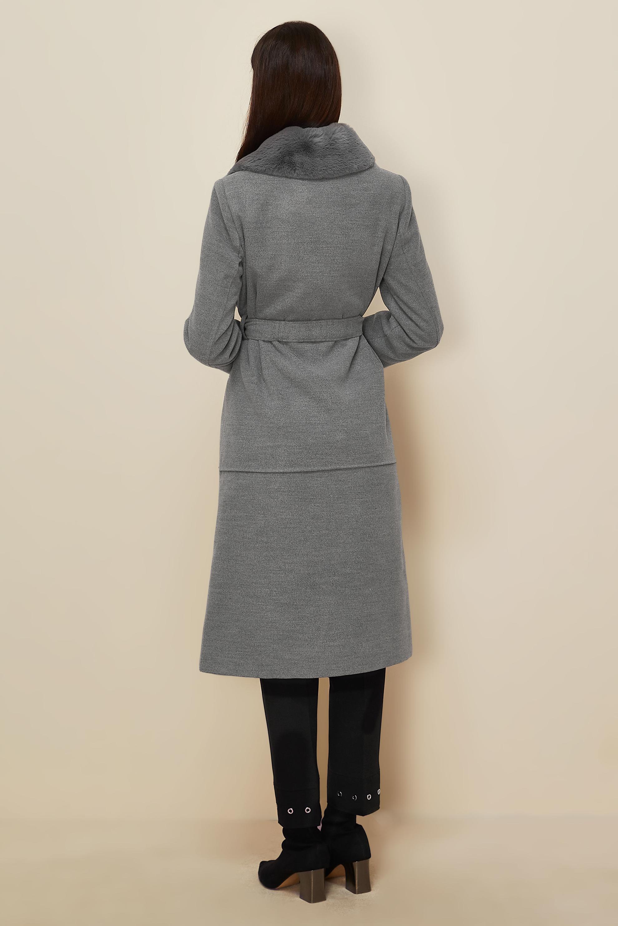 Tesettür giyim GRİ KUŞAKLI KAŞE KABAN 90631