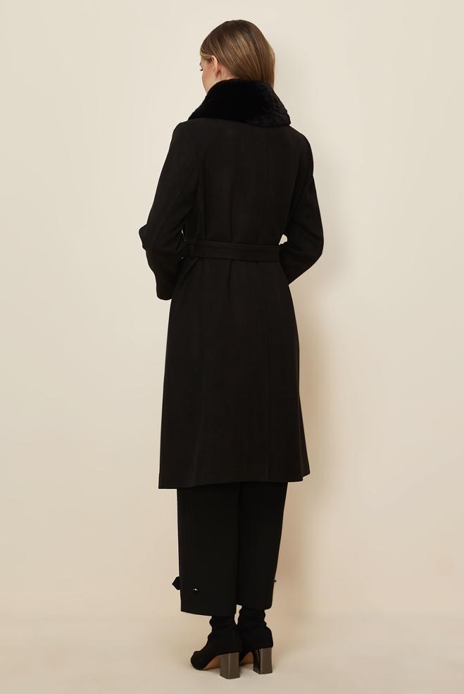 Tesettür giyim SİYAH KUŞAKLI KAŞE KABAN 90633 - ALVİNA