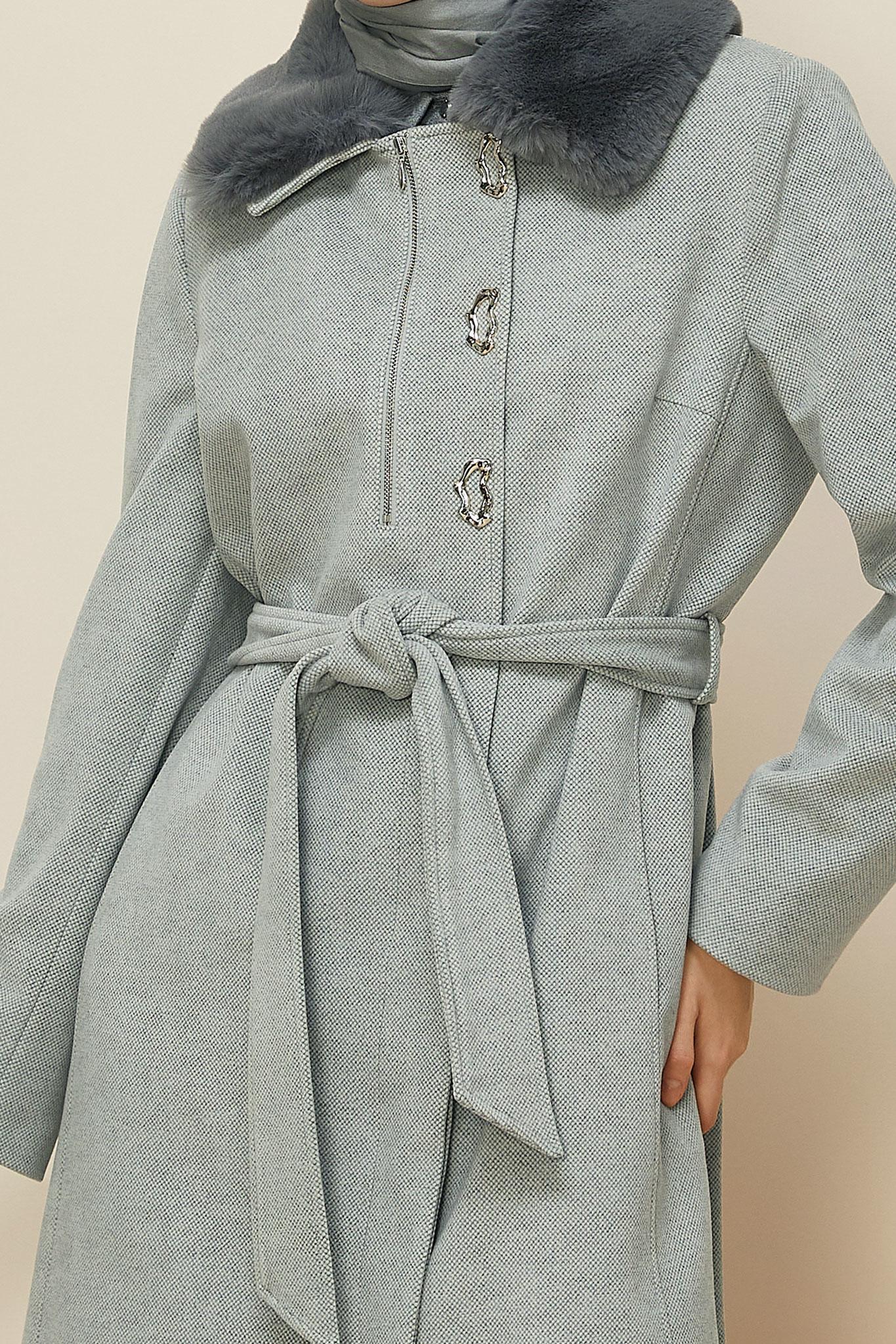 Tesettür giyim GRİ KUŞAKLI KAŞE KABAN 90633