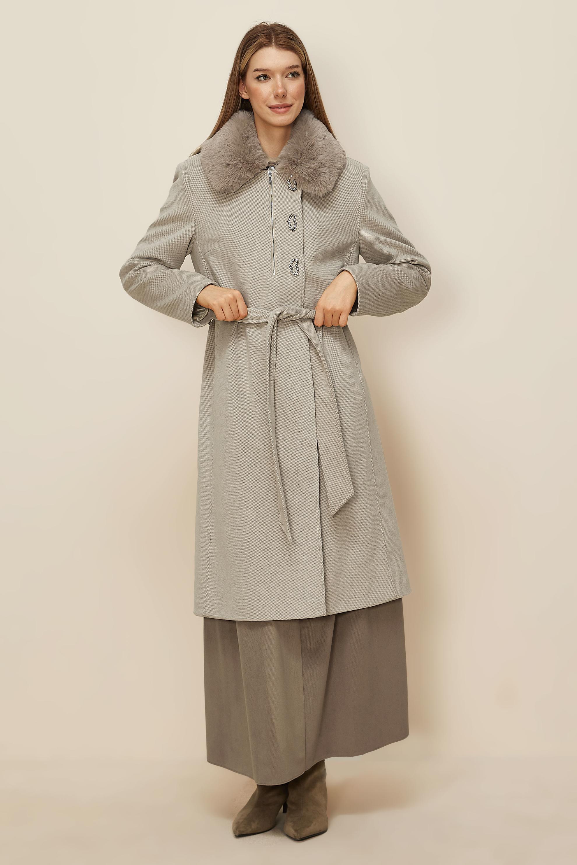 Tesettür giyim BEJ KUŞAKLI KAŞE KABAN 90633