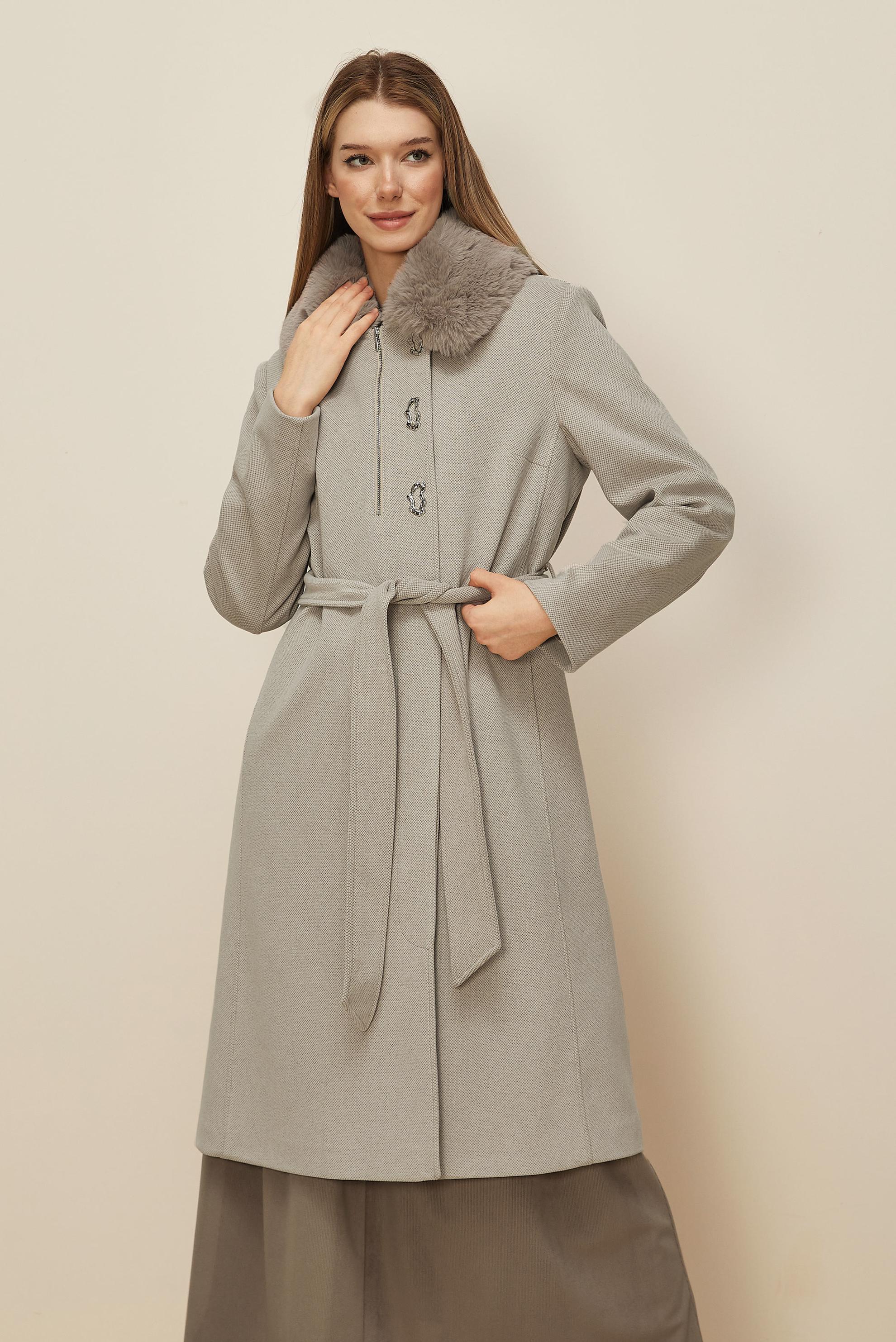 Tesettür giyim BEJ KUŞAKLI KAŞE KABAN 90633