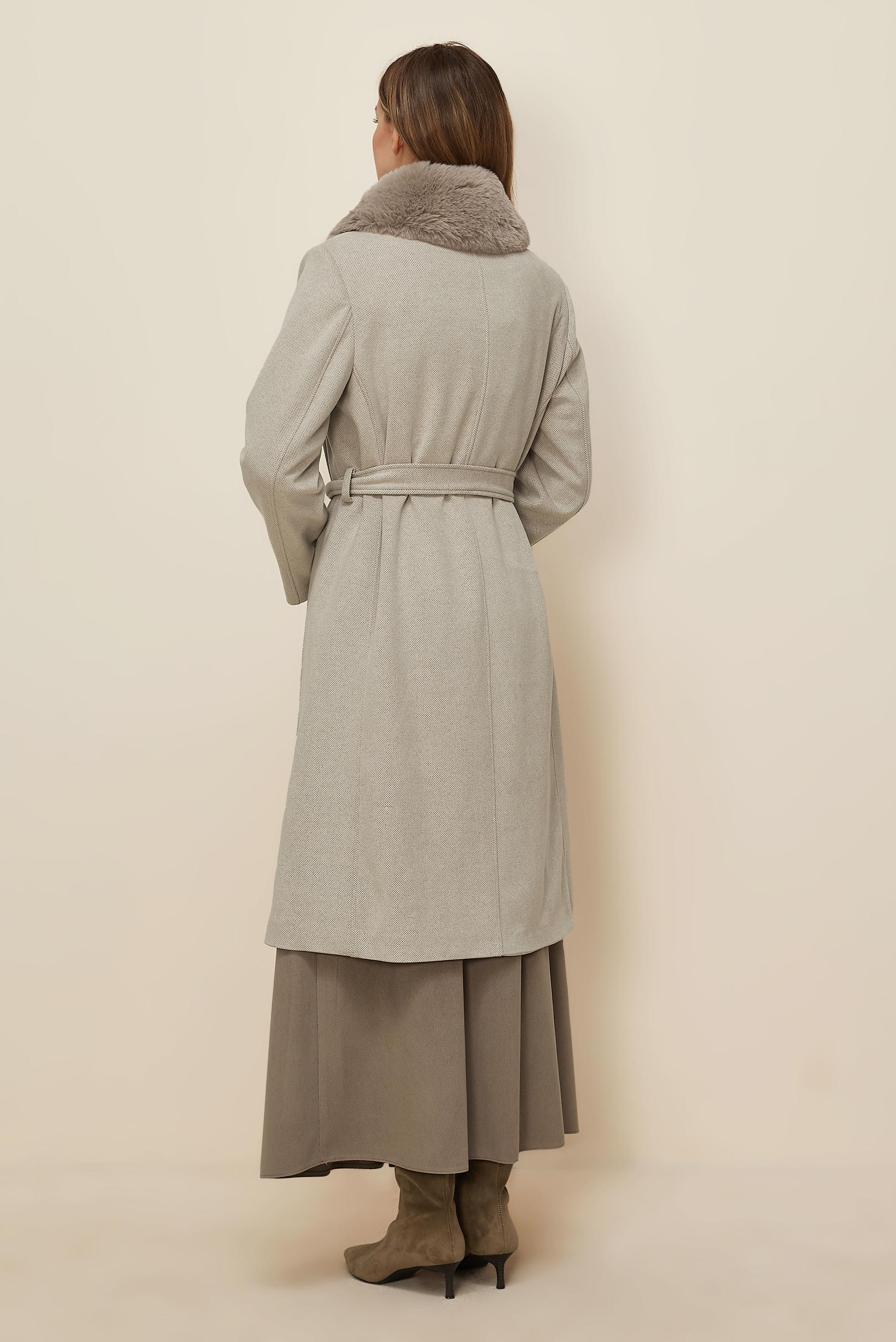 Tesettür giyim BEJ KUŞAKLI KAŞE KABAN 90633