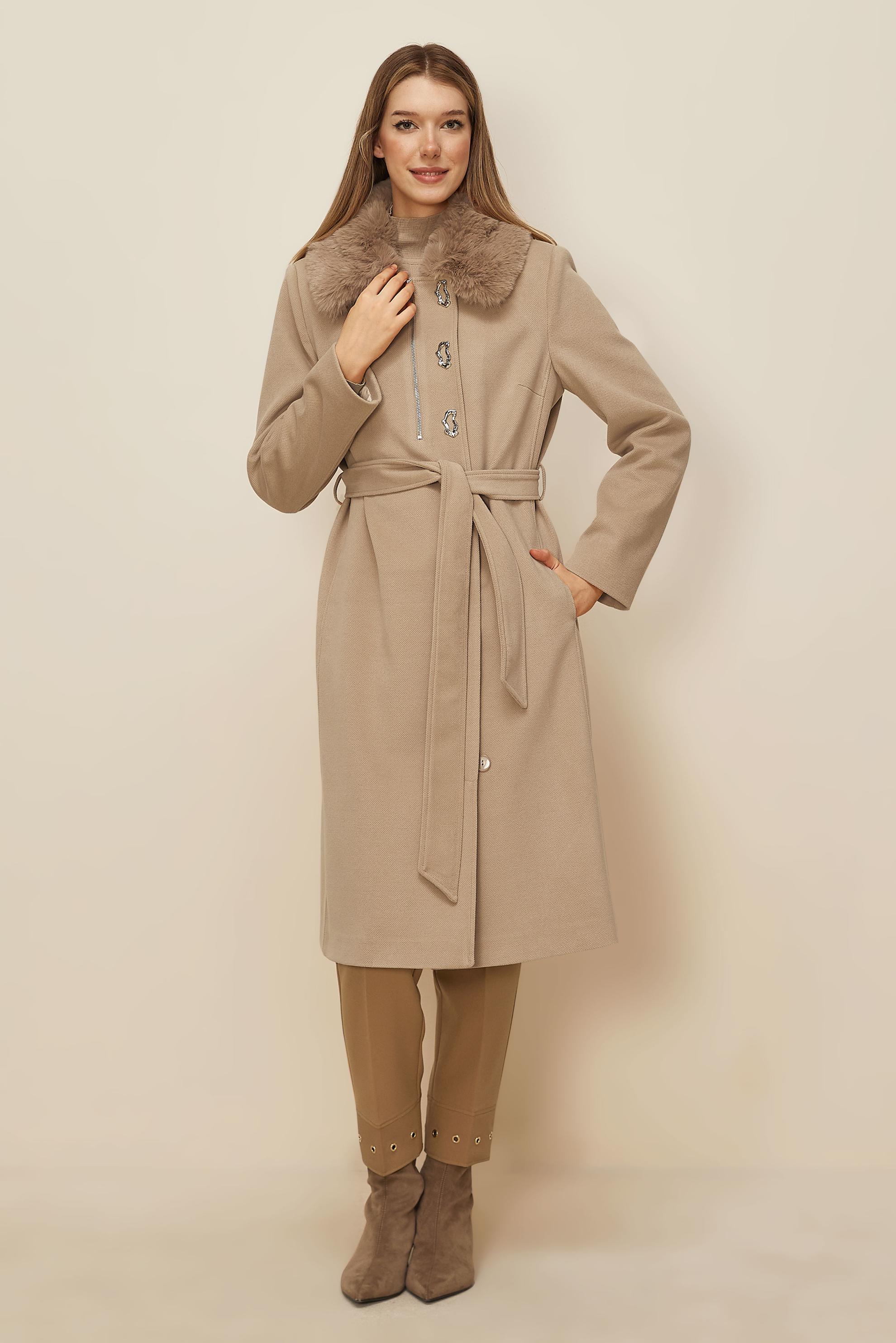 Tesettür giyim KAHVE KUŞAKLI KAŞE KABAN 90633