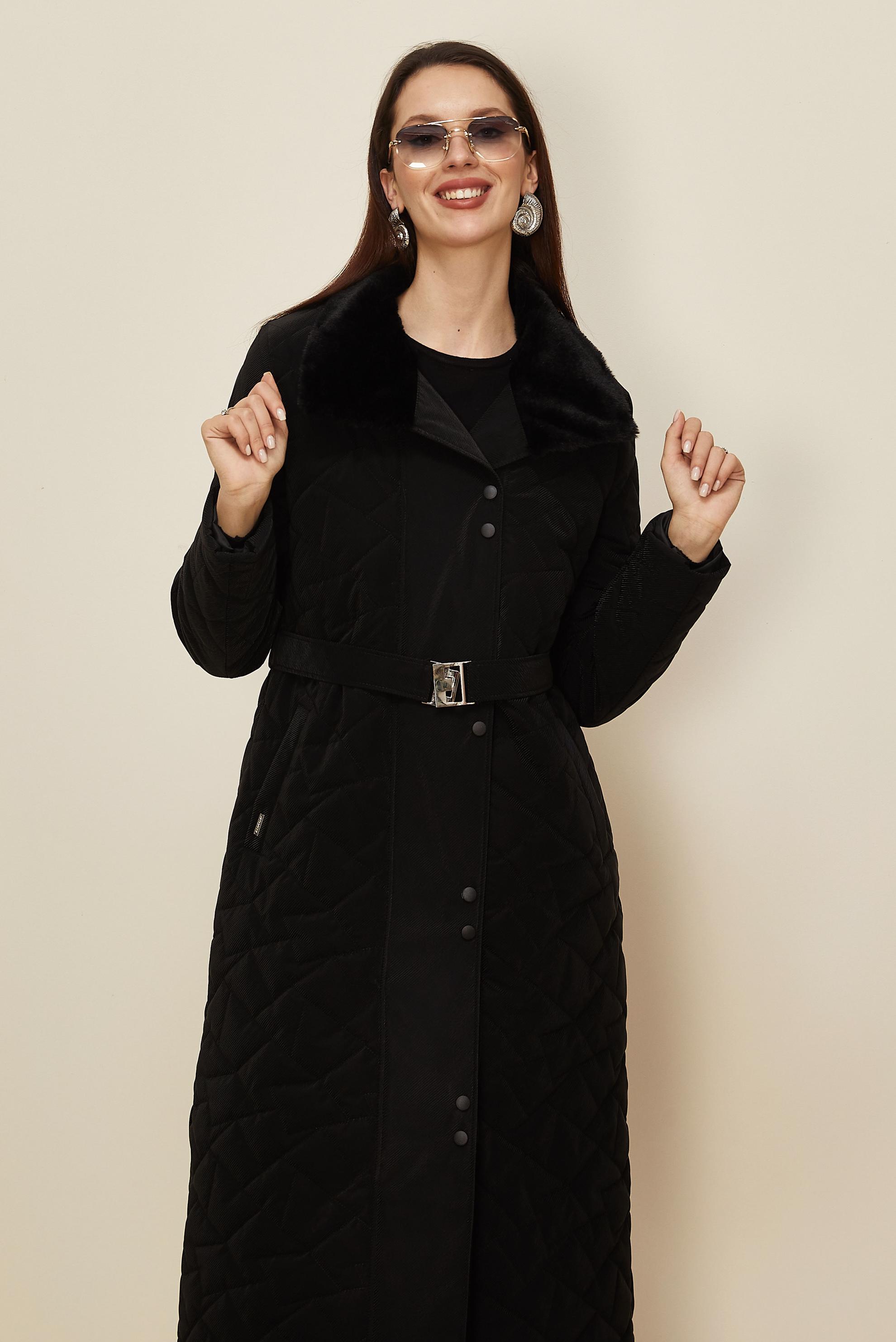 Tesettür giyim SİYAH KEMERLİ KAPİTONE KABAN 90634