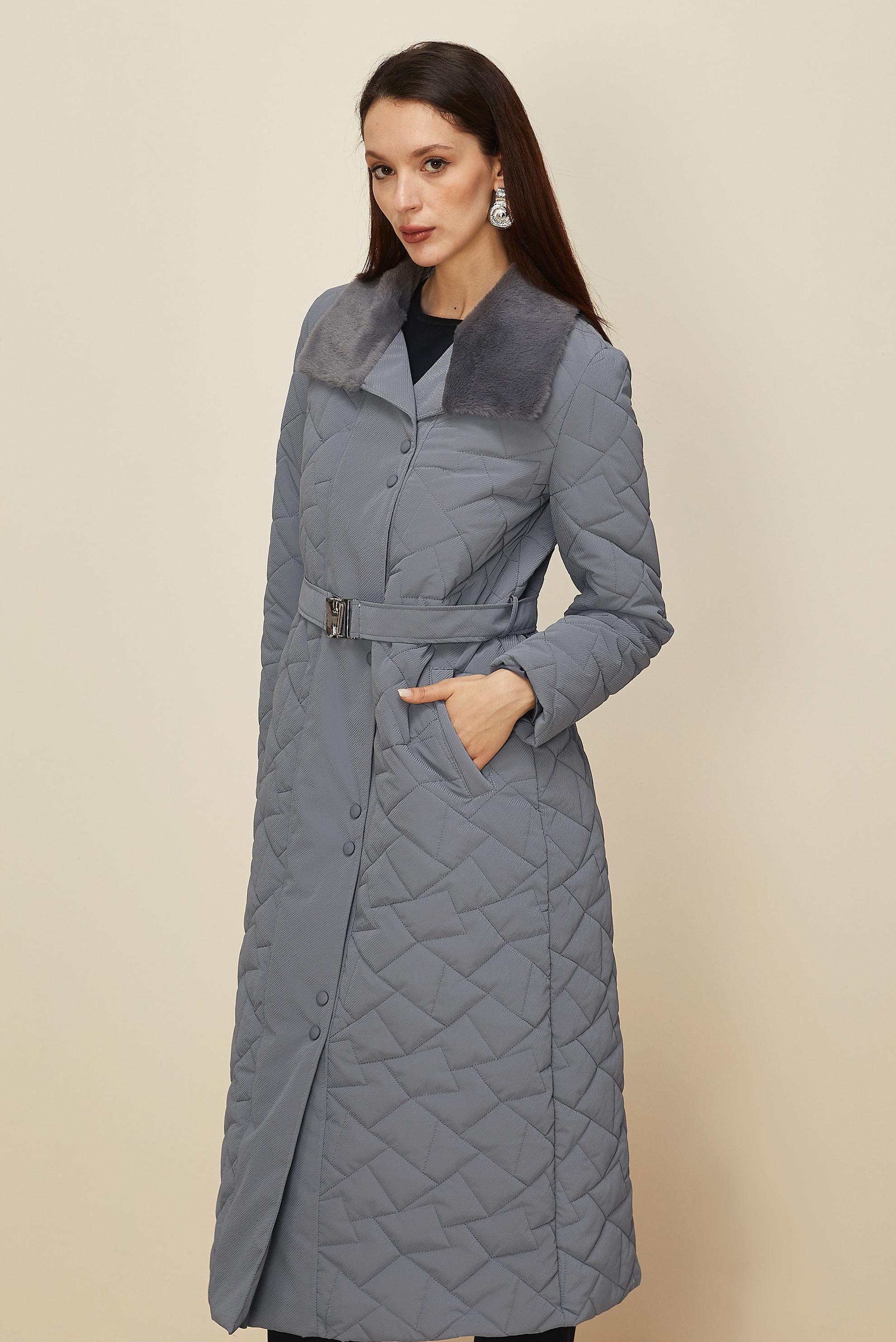 Tesettür giyim GRİ KEMERLİ KAPİTONE KABAN 90634