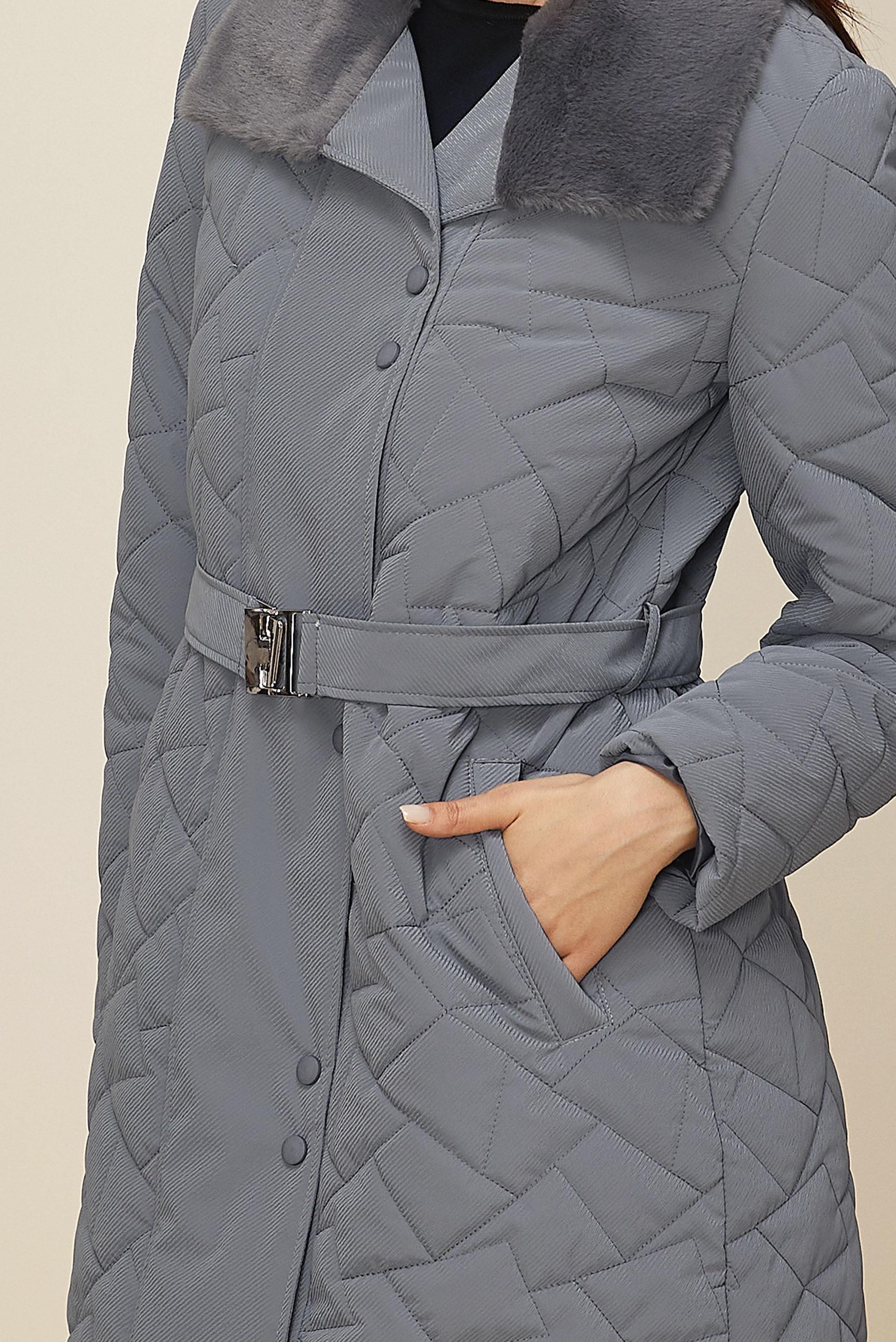 Tesettür giyim GRİ KEMERLİ KAPİTONE KABAN 90634