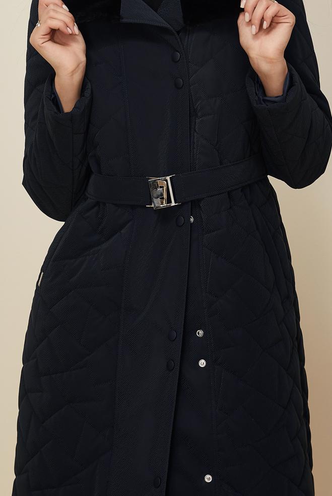 Tesettür giyim LACİVERT KEMERLİ KAPİTONE KABAN 90634 - ALVİNA