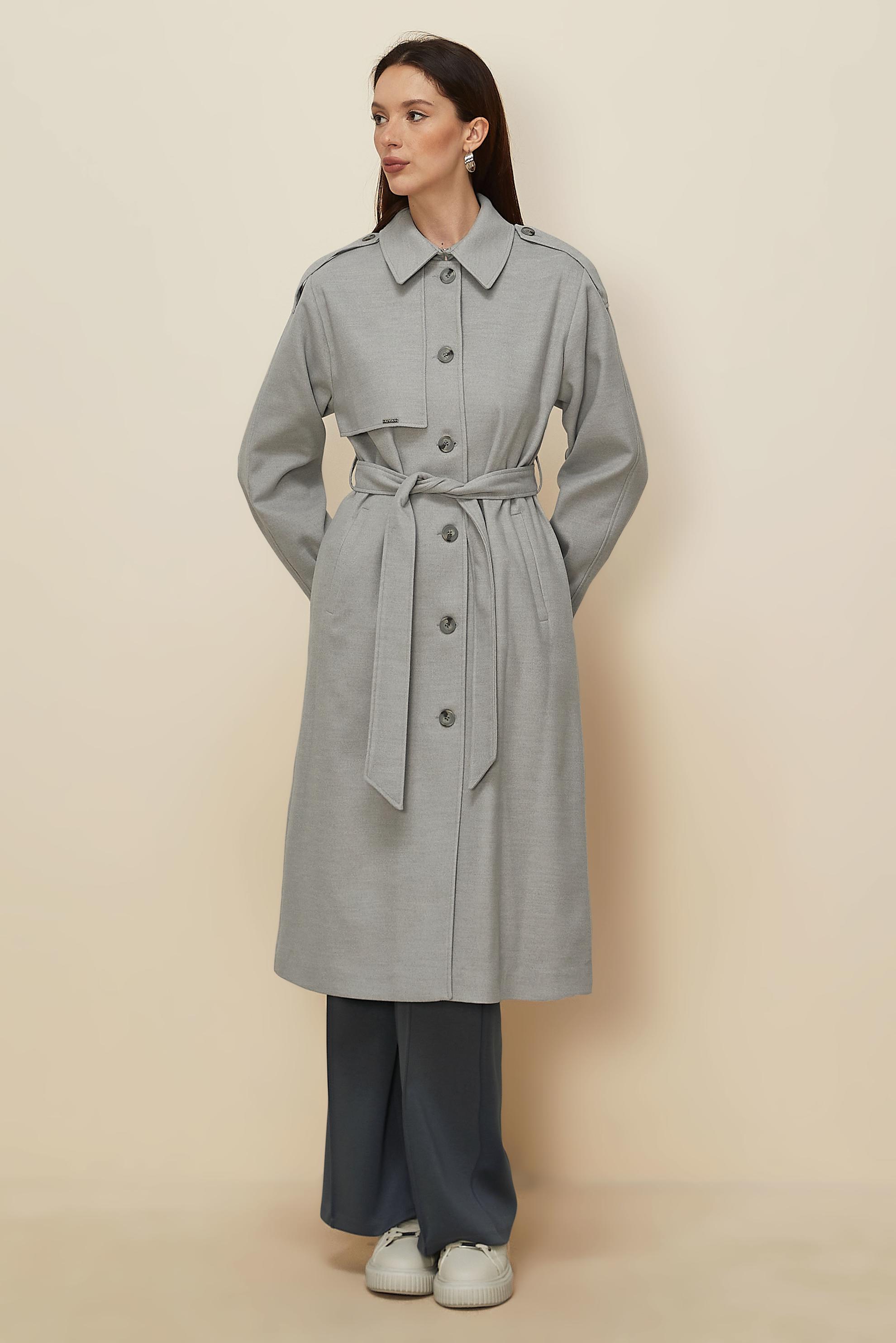 Tesettür giyim GRİ KUŞAKLI KAŞE KABAN 90637