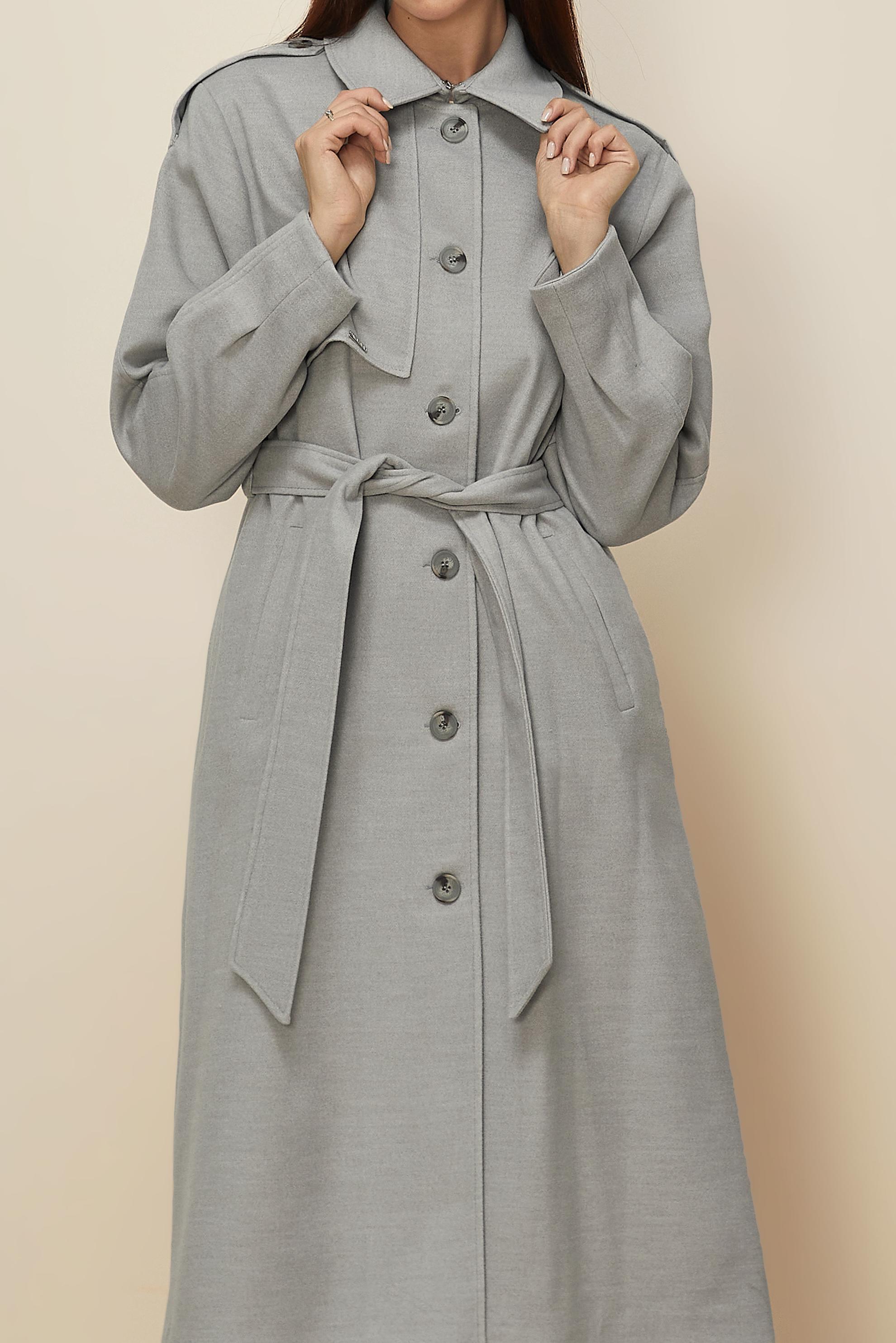 Tesettür giyim GRİ KUŞAKLI KAŞE KABAN 90637