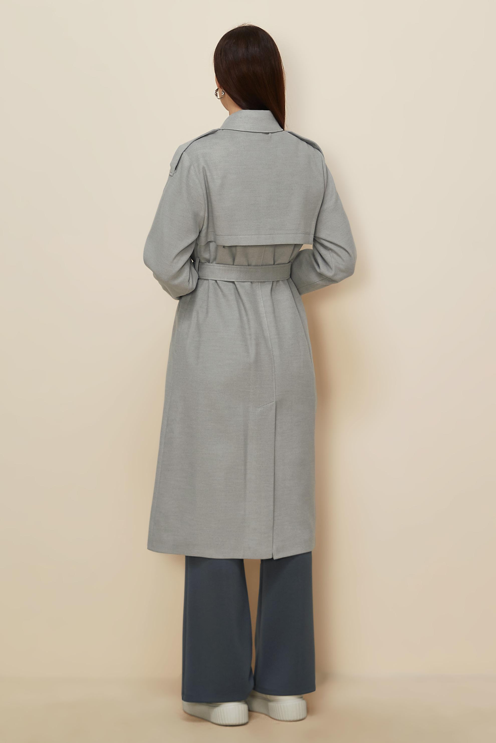 Tesettür giyim GRİ KUŞAKLI KAŞE KABAN 90637