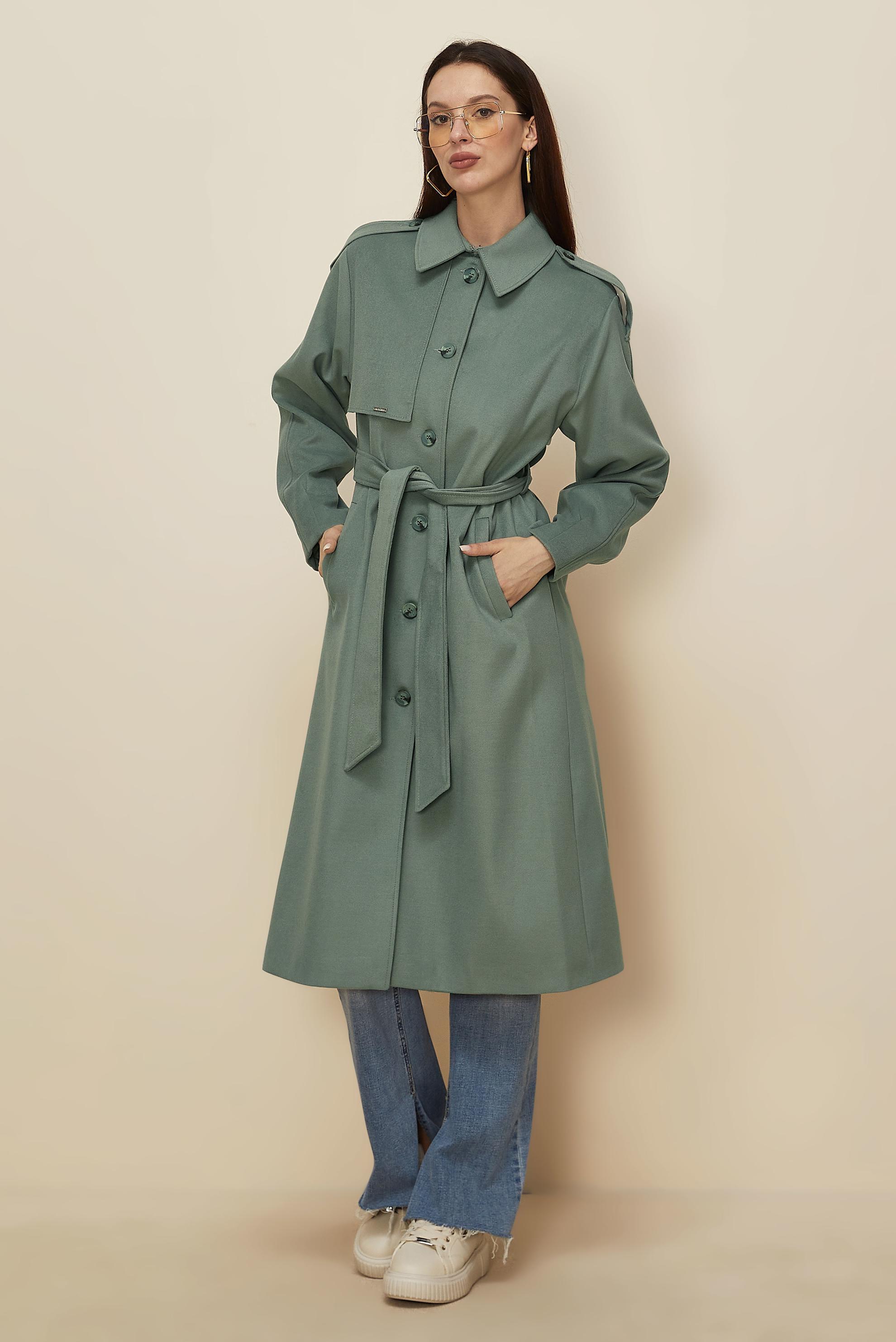 Tesettür giyim YEŞİL KUŞAKLI KAŞE KABAN 90637