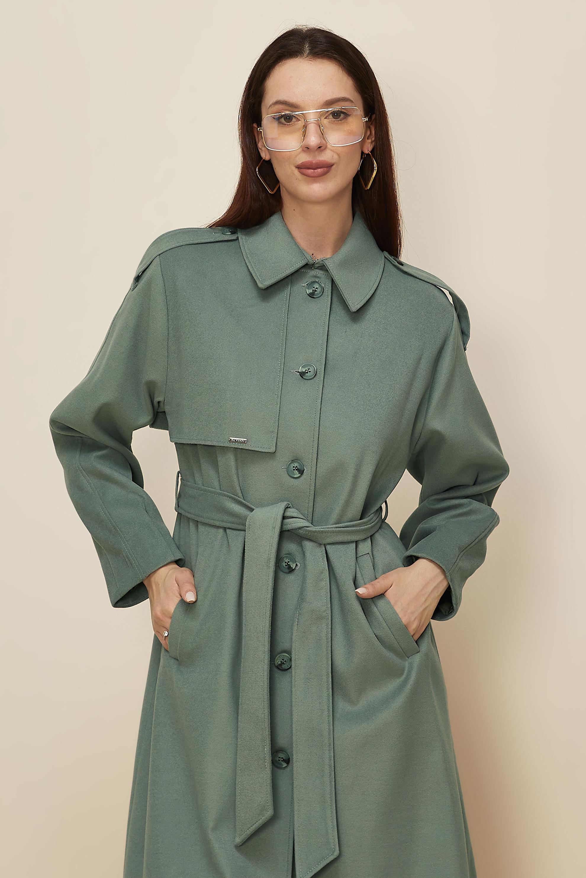 Tesettür giyim YEŞİL KUŞAKLI KAŞE KABAN 90637