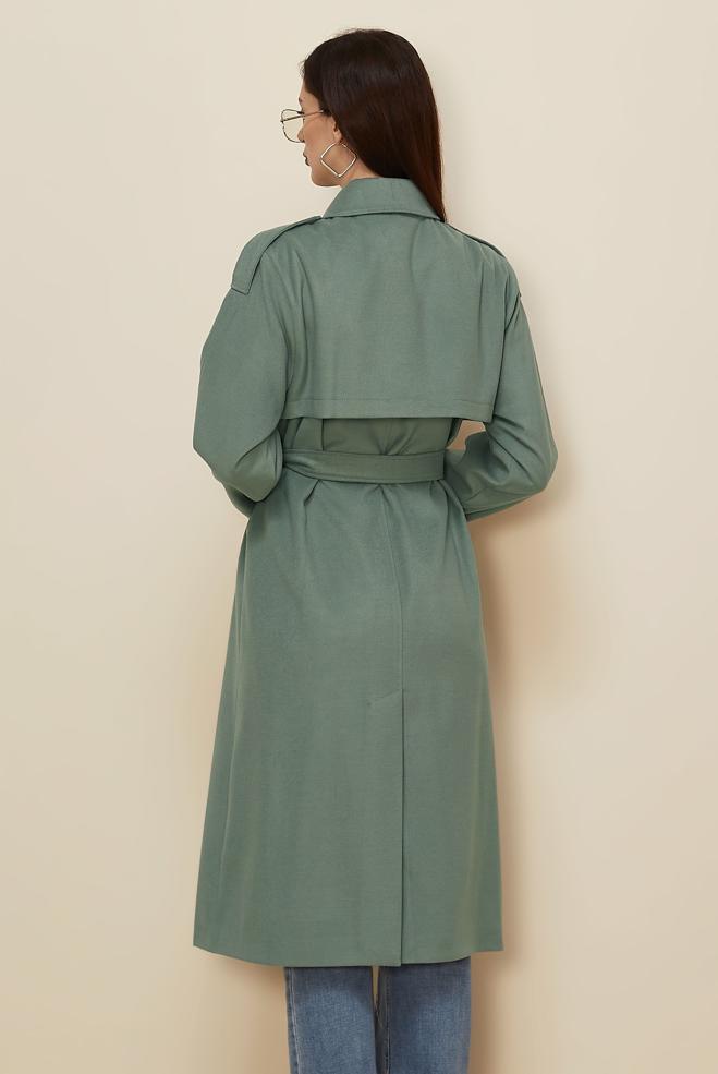 Tesettür giyim YEŞİL KUŞAKLI KAŞE KABAN 90637 - ALVİNA