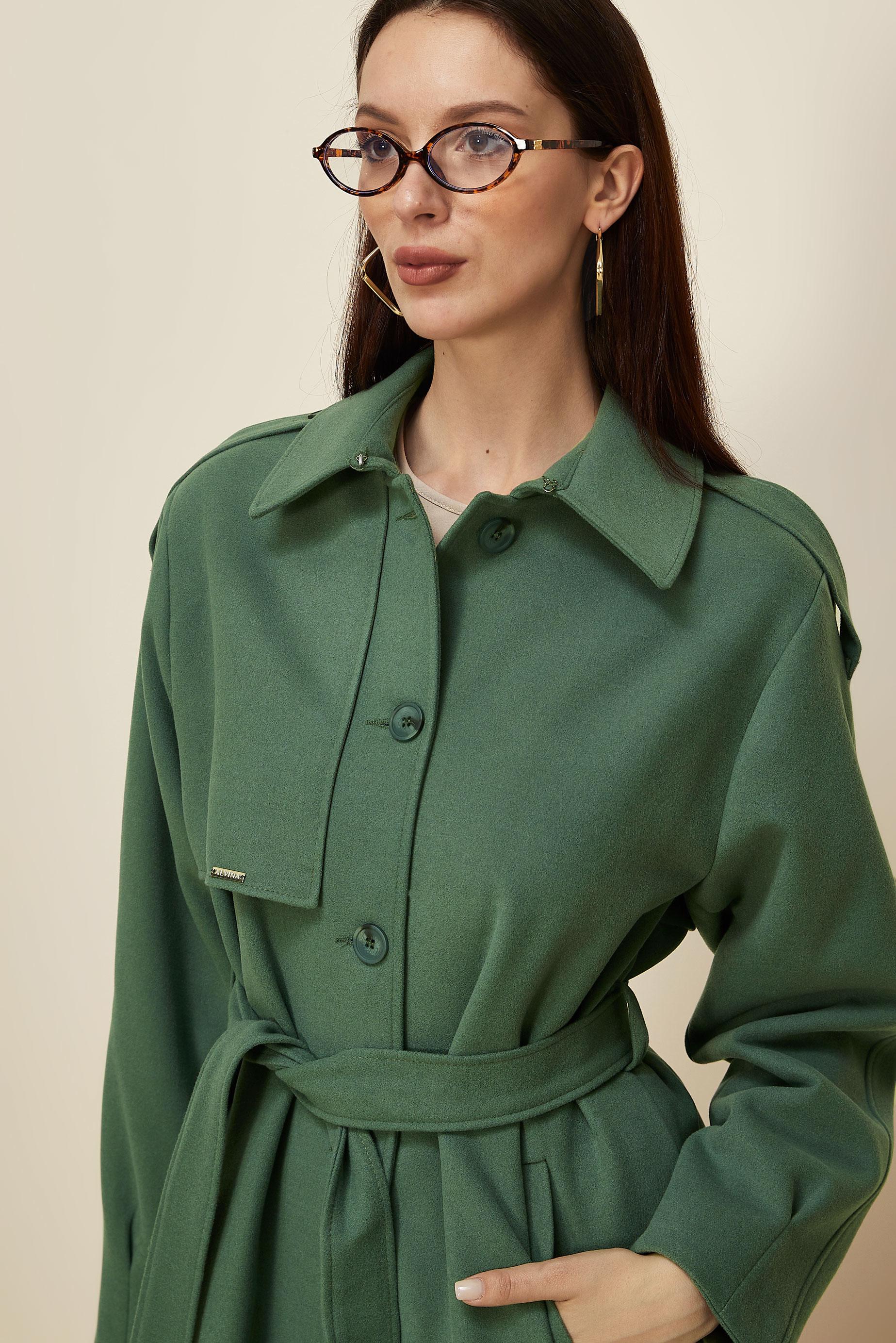 Tesettür giyim YEŞİL KUŞAKLI KAŞE KABAN 90637