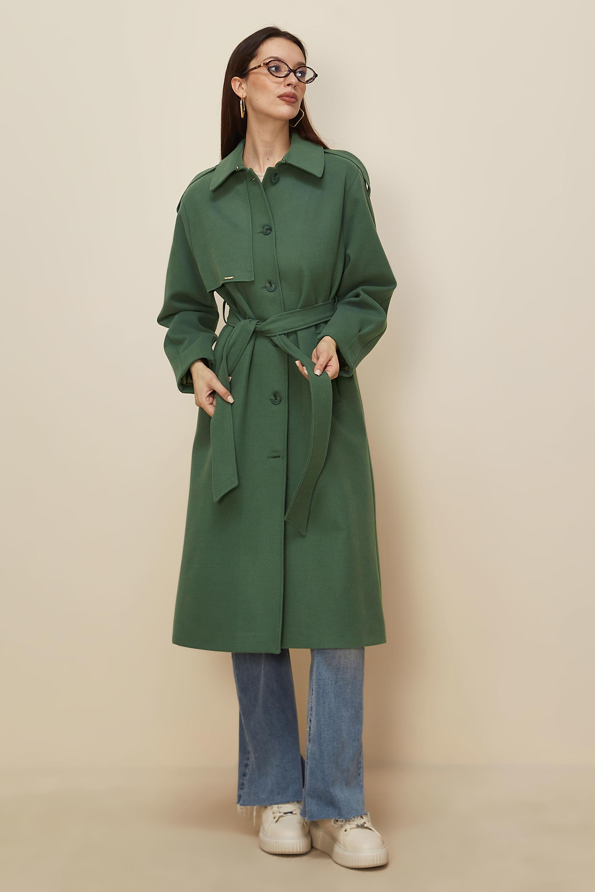 Tesettür giyim YEŞİL KUŞAKLI KAŞE KABAN 90637