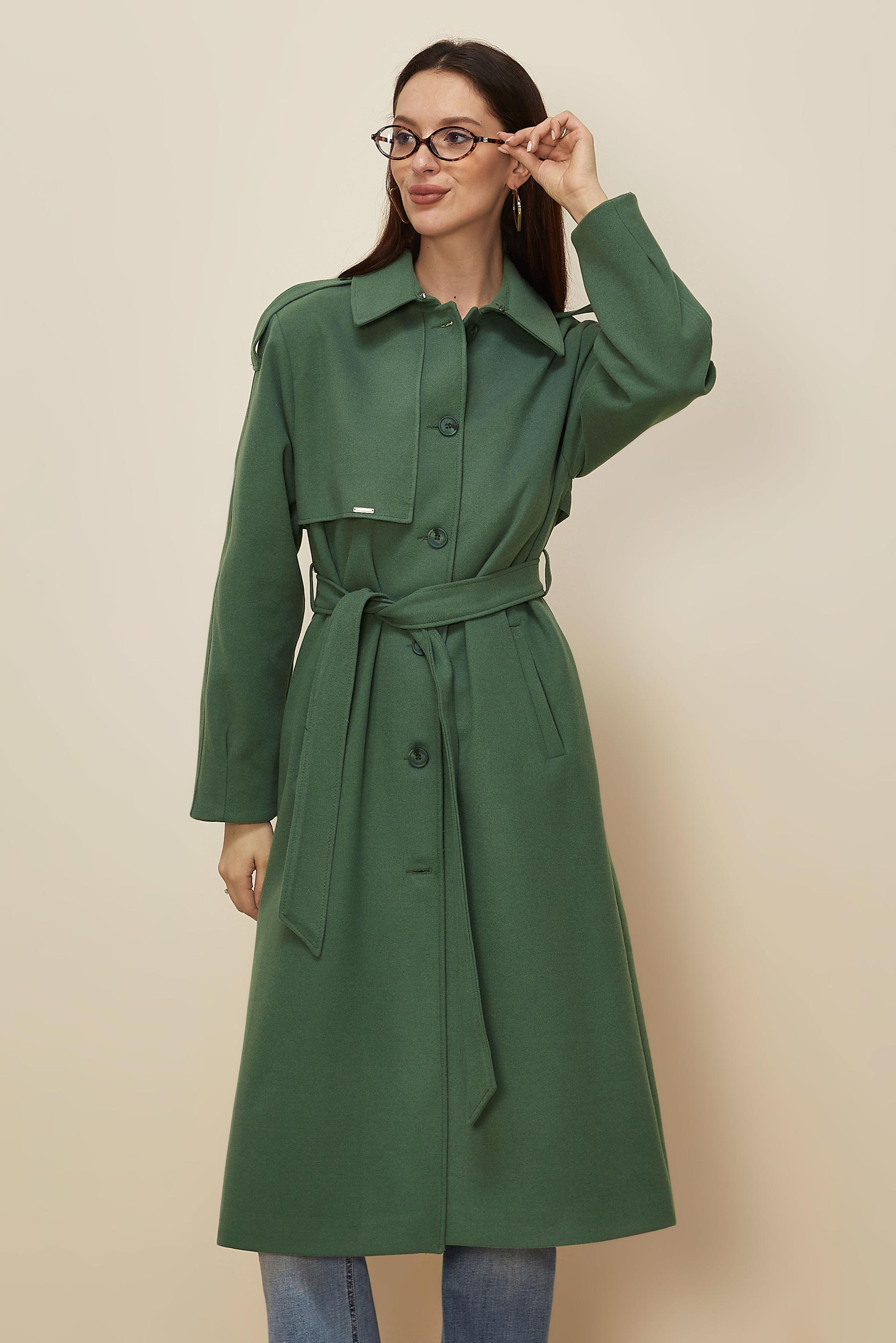 Tesettür giyim YEŞİL KUŞAKLI KAŞE KABAN 90637