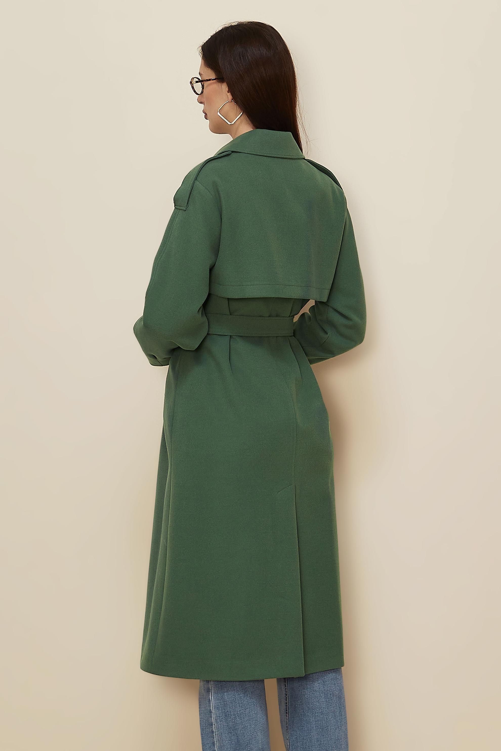 Tesettür giyim YEŞİL KUŞAKLI KAŞE KABAN 90637