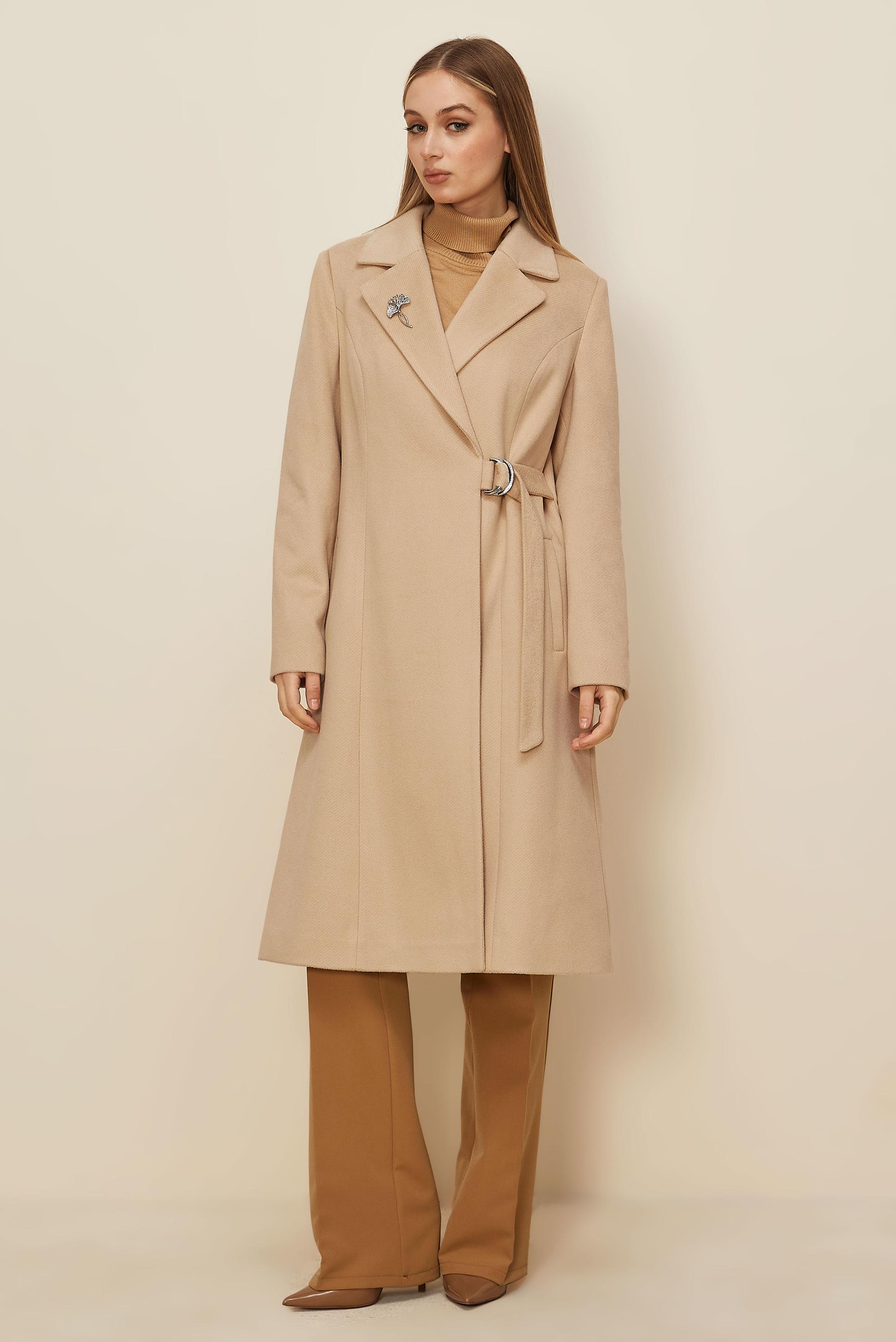 Tesettür giyim BEJ KEMERLİ KAŞE KABAN 90639