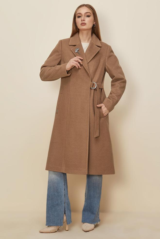 Hijab clothing BROWN BELTED CACHE COAT 90639 - ALVİNA