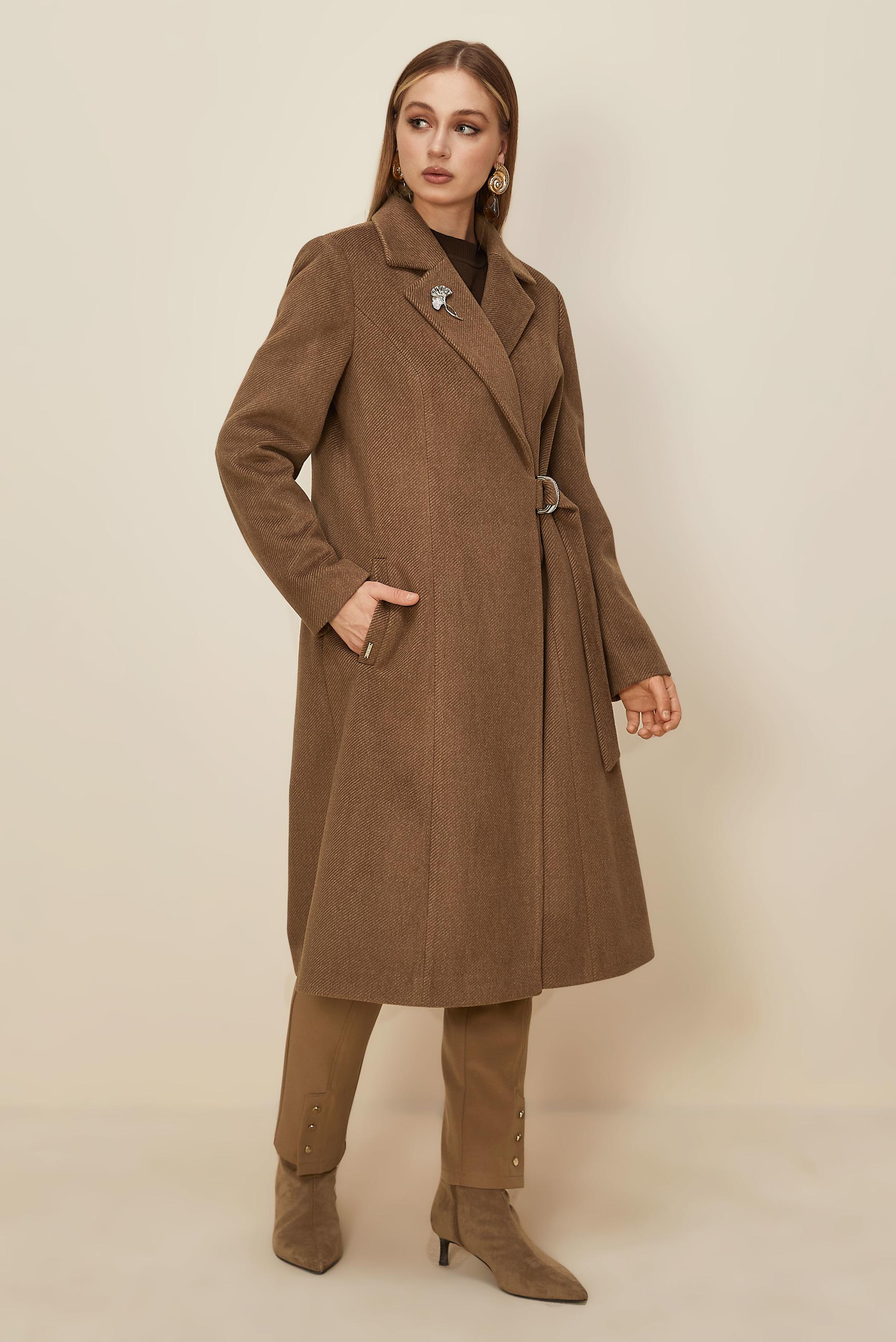 Tesettür giyim KAHVE KEMERLİ KAŞE KABAN 90639