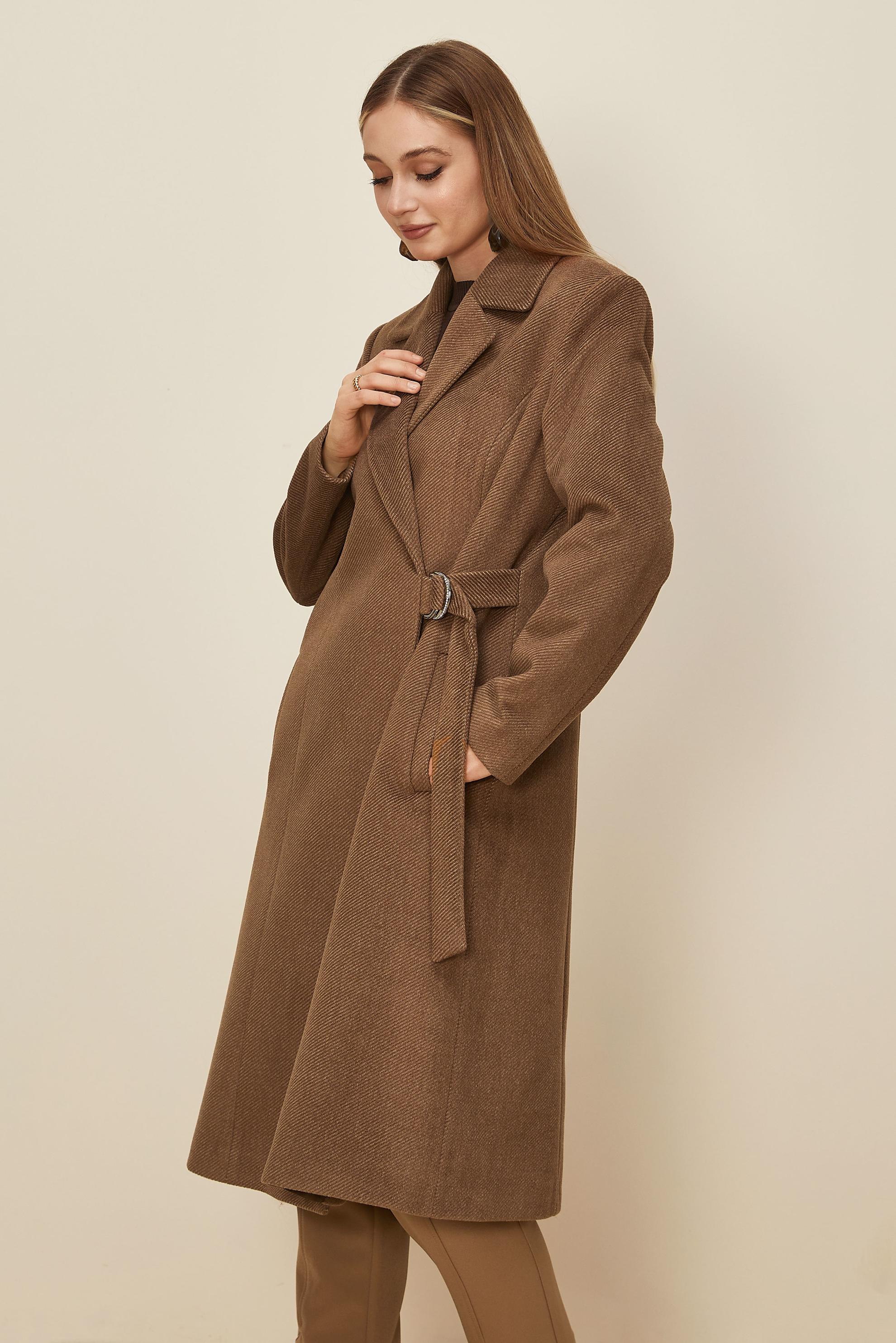 Tesettür giyim KAHVE KEMERLİ KAŞE KABAN 90639