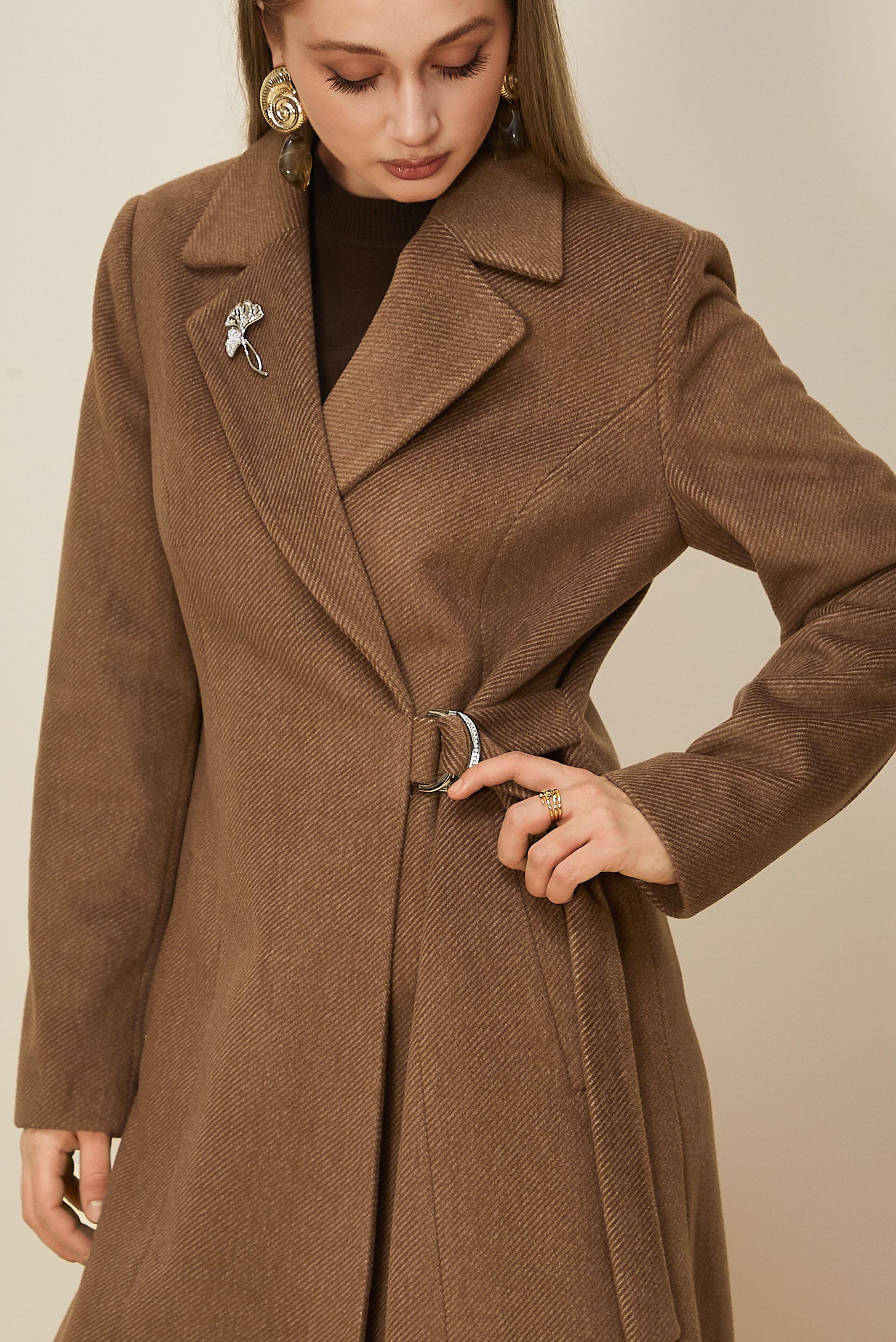 Tesettür giyim KAHVE KEMERLİ KAŞE KABAN 90639