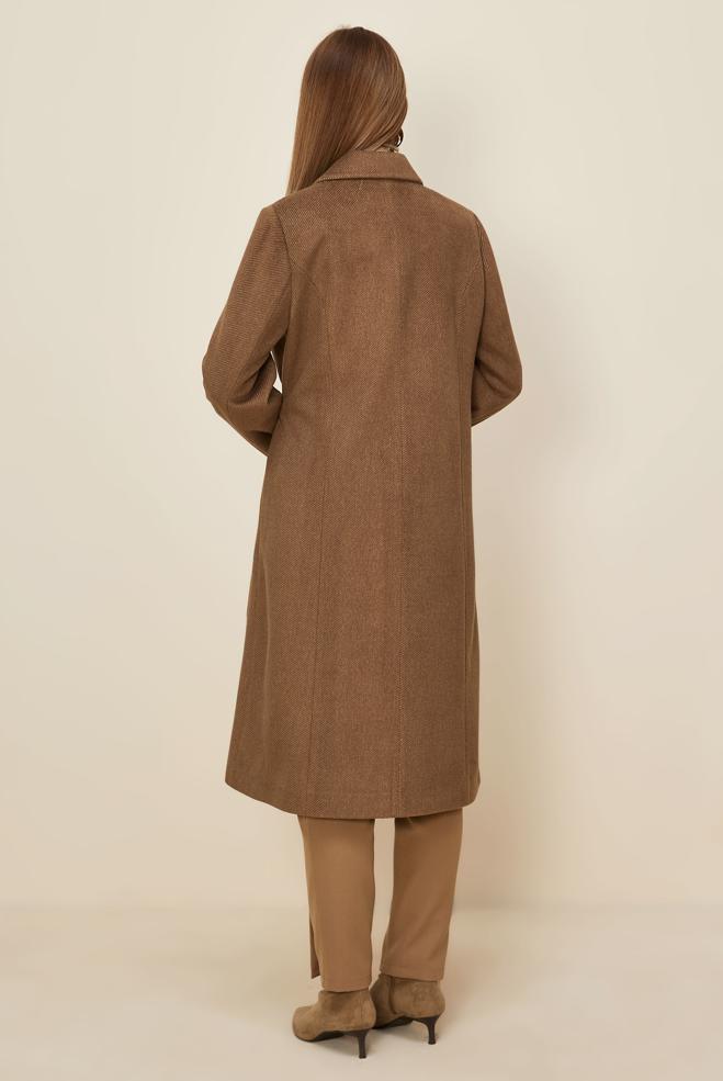Tesettür giyim KAHVE KEMERLİ KAŞE KABAN 90639 - ALVİNA