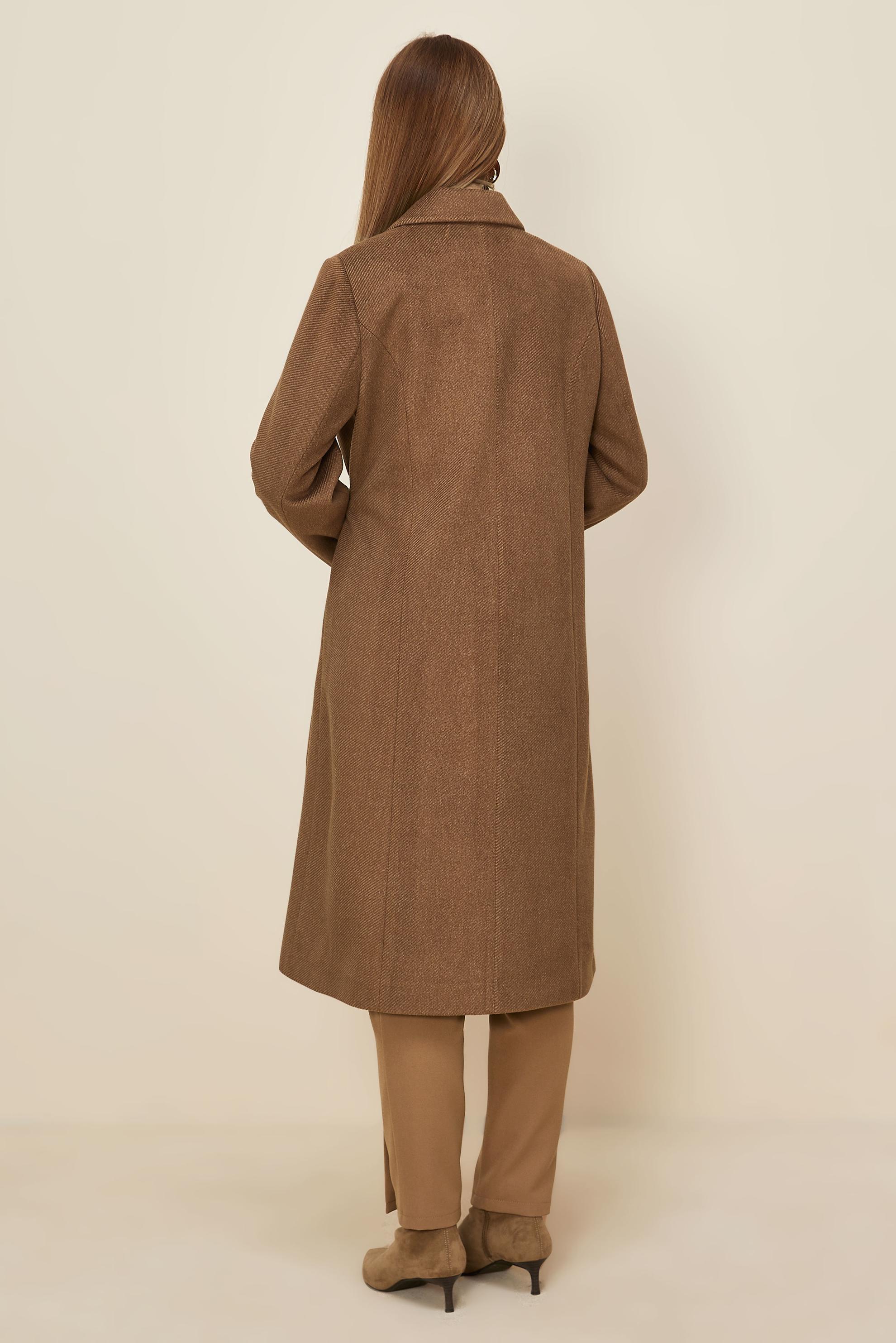 Tesettür giyim KAHVE KEMERLİ KAŞE KABAN 90639