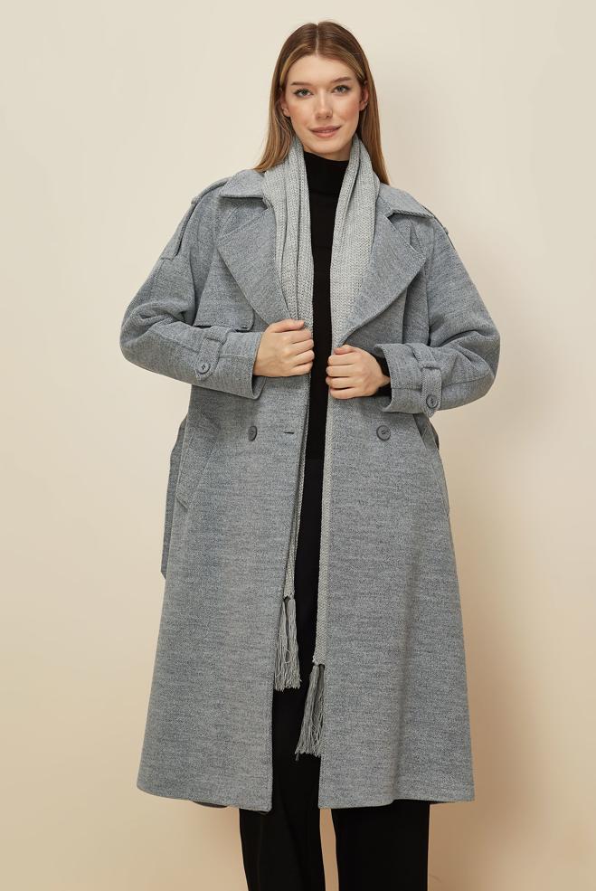 Tesettür giyim GRİ KAŞE KABAN 90640 - ALVİNA