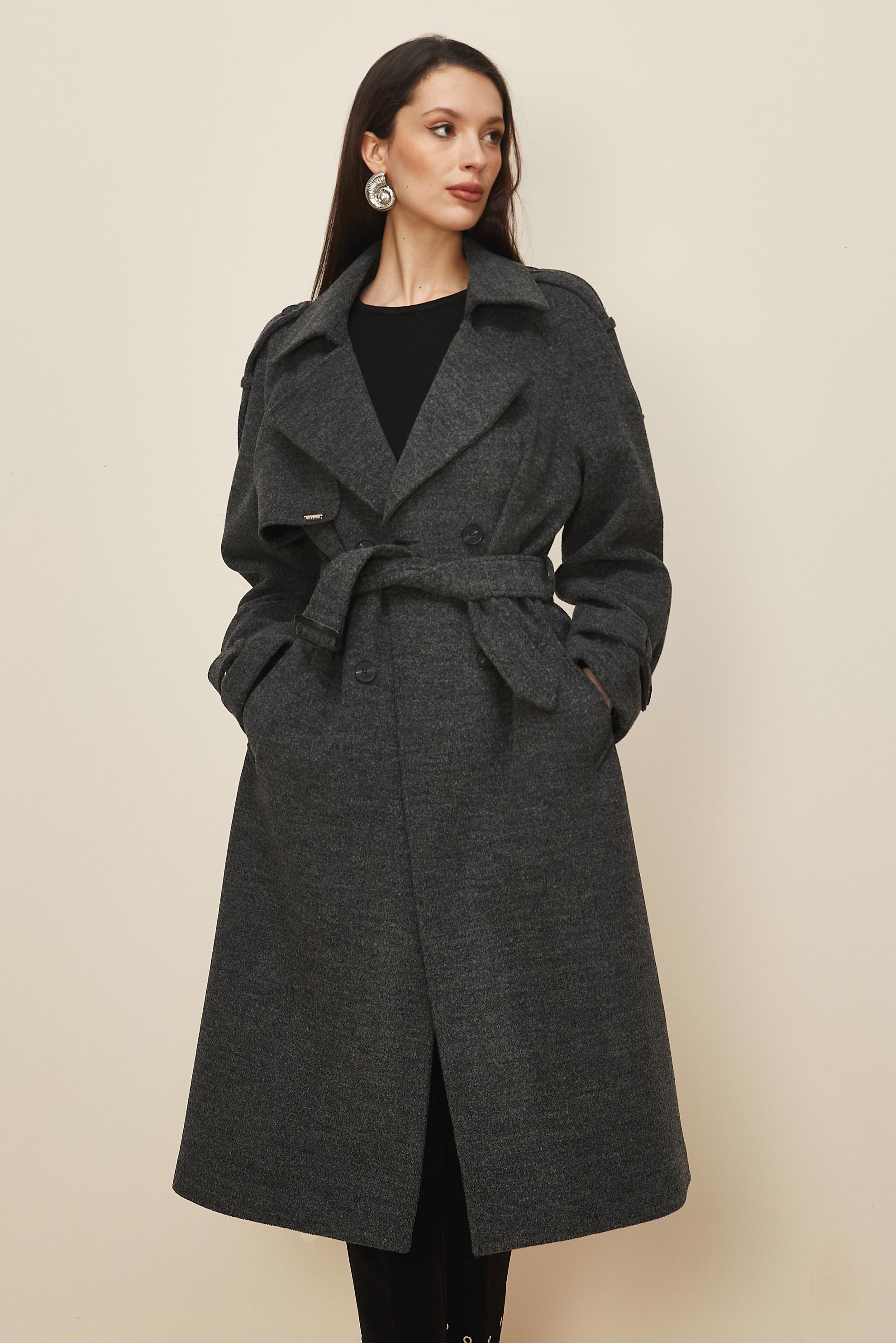 Hijab clothing GREY BELTED CACHE COAT 90640