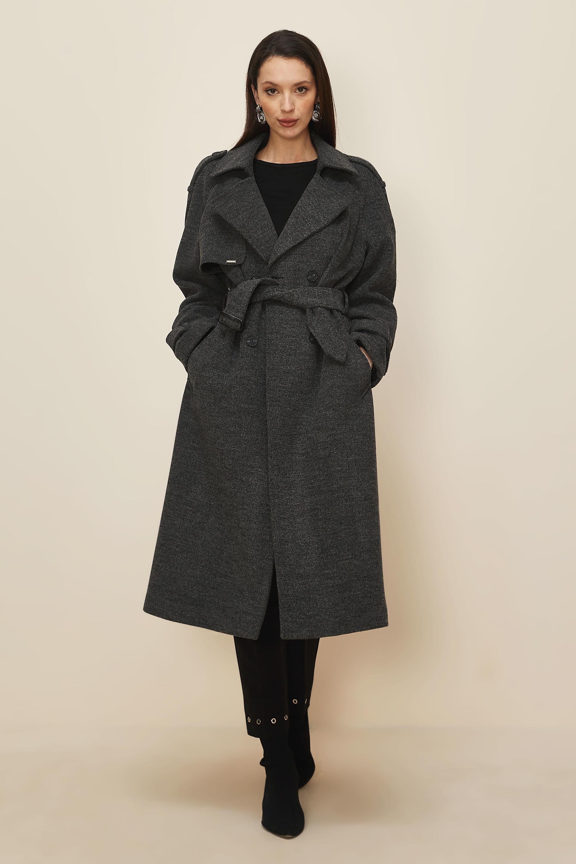 Hijab clothing GREY BELTED CACHE COAT 90640