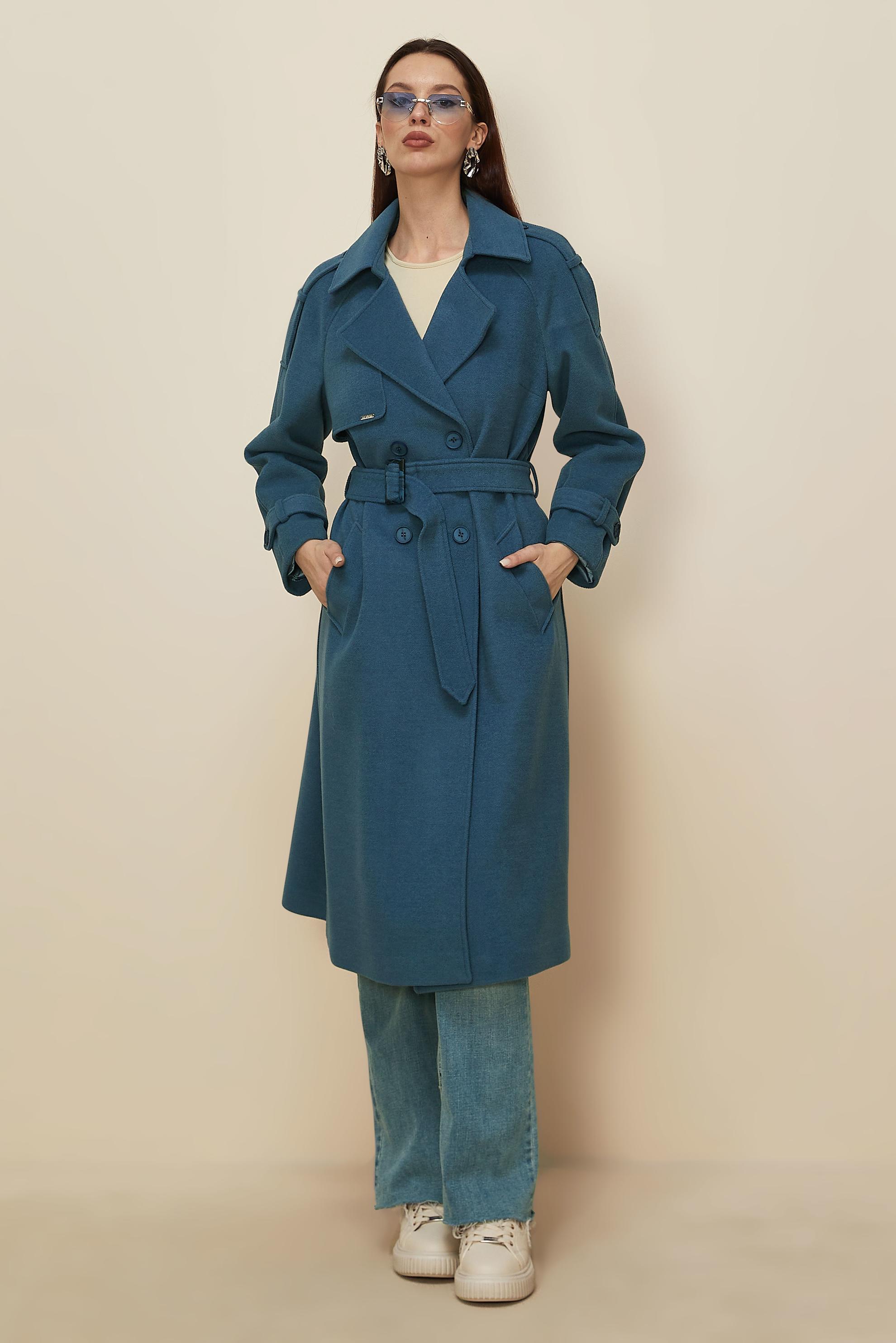 Tesettür giyim LACİVERT KEMERLİ KAŞE KABAN 90640