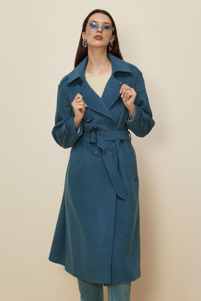 Tesettür giyim LACİVERT KEMERLİ KAŞE KABAN 90640 - ALVİNA