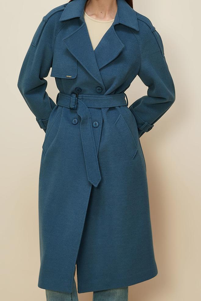 Tesettür giyim LACİVERT KEMERLİ KAŞE KABAN 90640 - ALVİNA