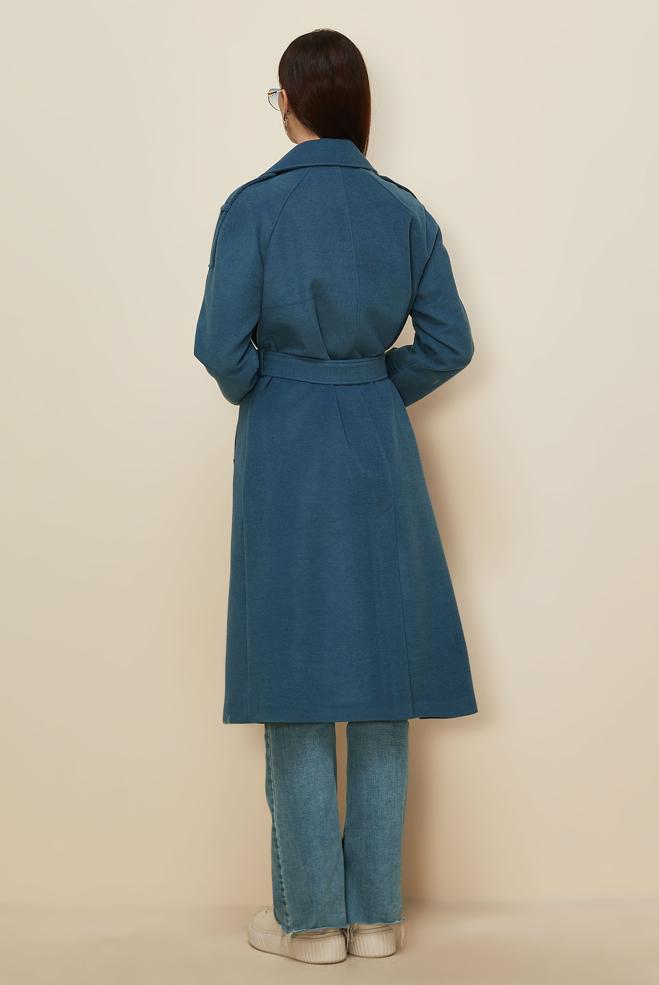 Tesettür giyim LACİVERT KEMERLİ KAŞE KABAN 90640 - ALVİNA