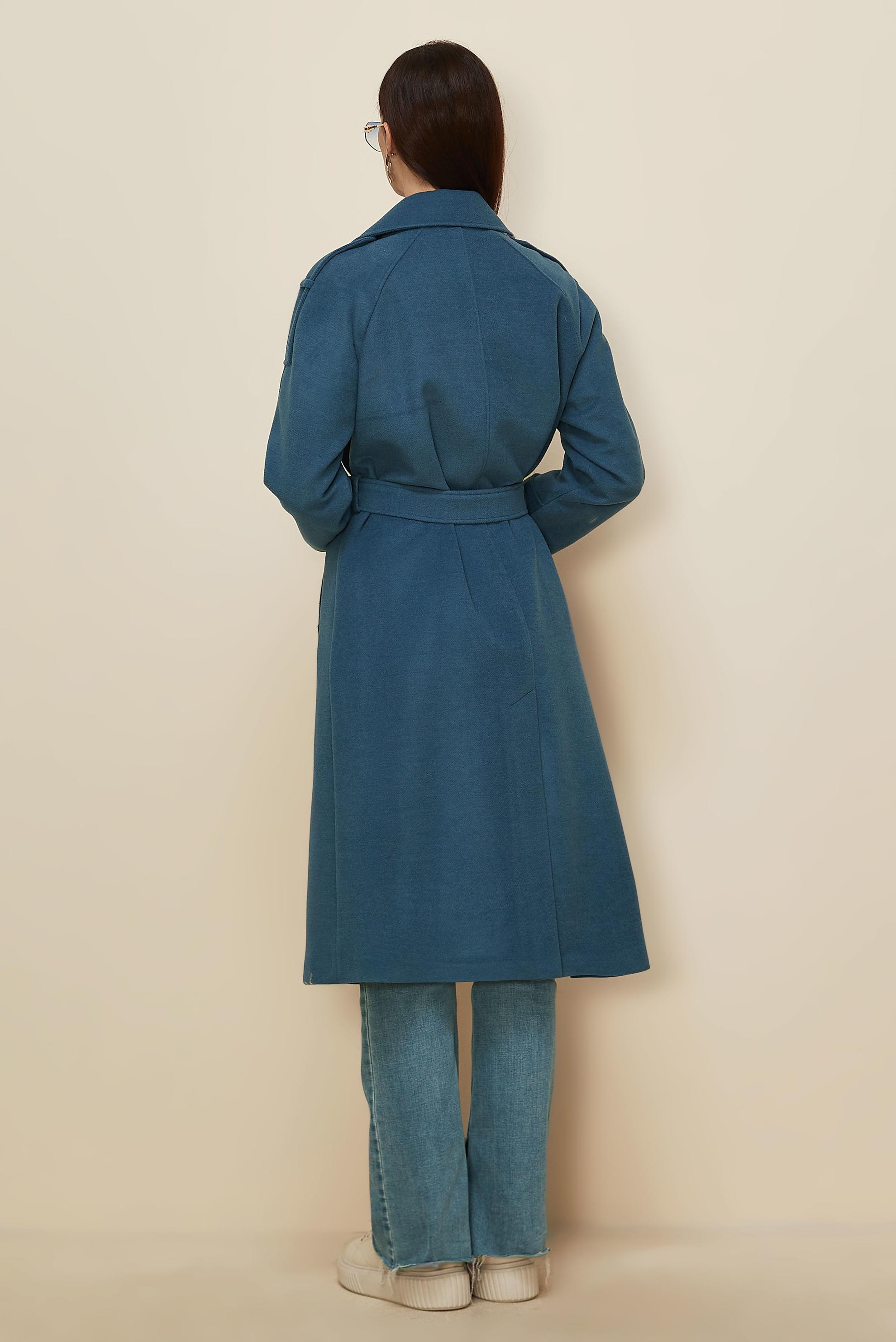 Tesettür giyim LACİVERT KEMERLİ KAŞE KABAN 90640