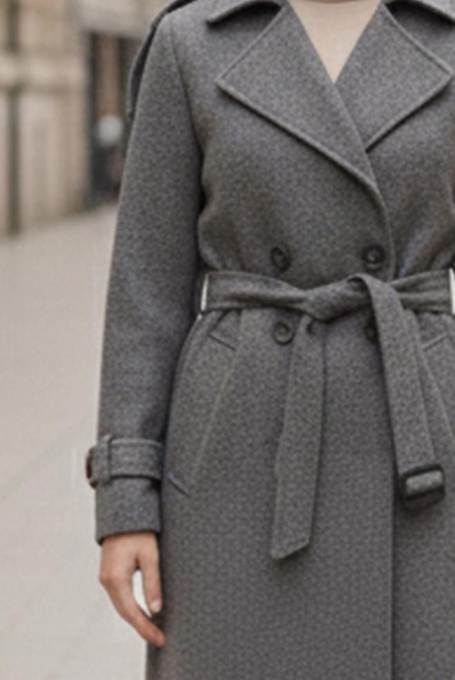 Vêtements hijab GRIS MANTEAU CACHE CEINTURE 90640 - ALVİNA