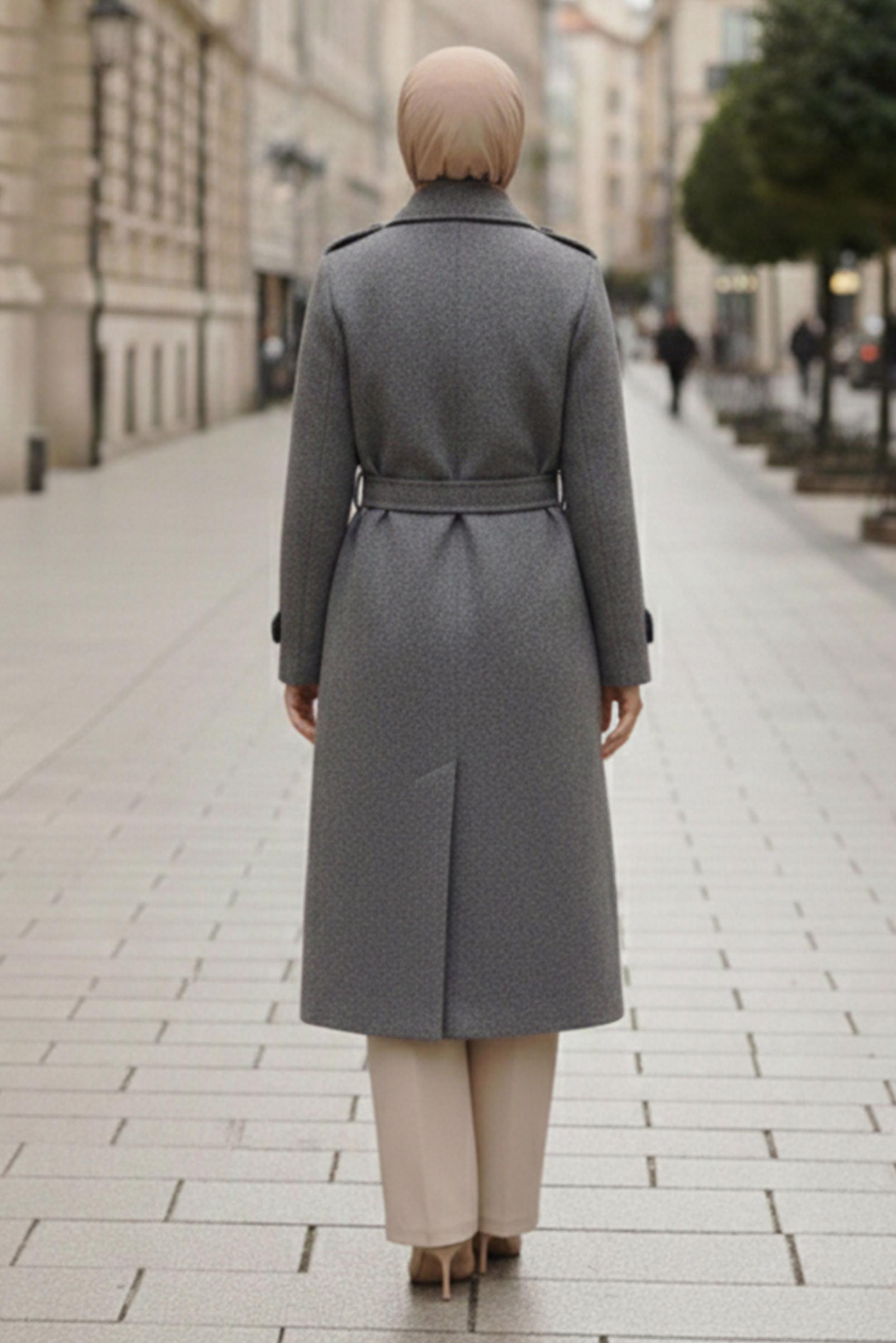 Vêtements hijab GRIS MANTEAU CACHE CEINTURE 90640