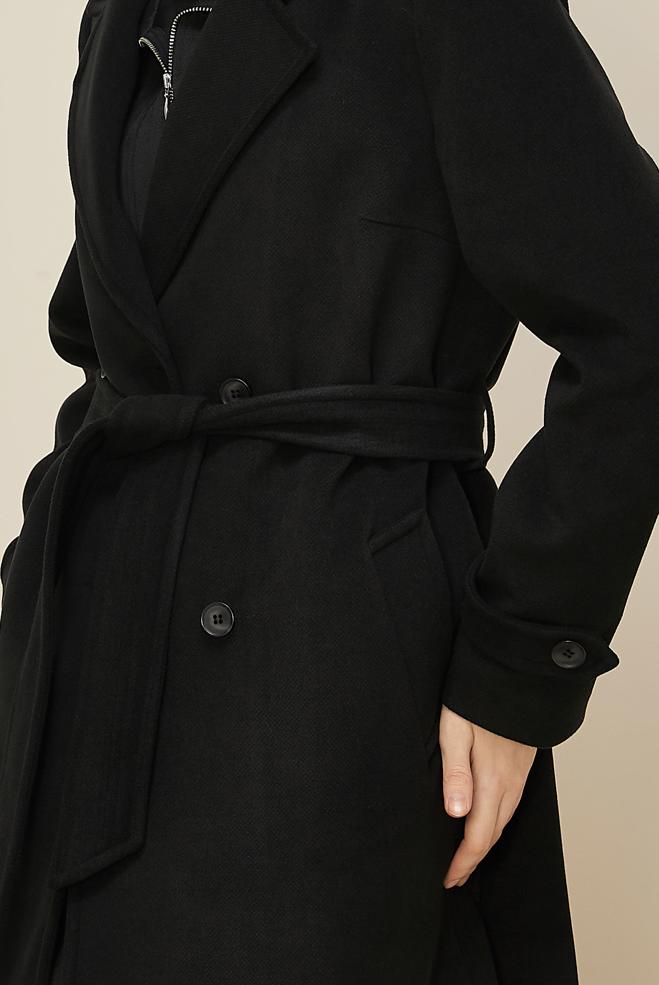 Tesettür giyim SİYAH KEMERLİ KAŞE KABAN 90641 - ALVİNA