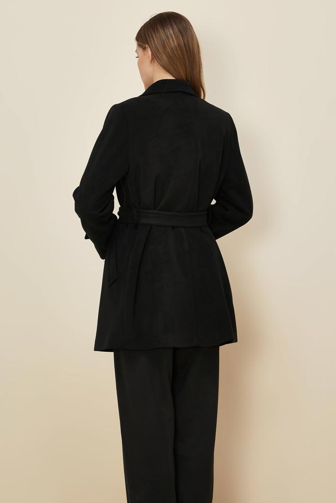 Tesettür giyim SİYAH KEMERLİ KAŞE KABAN 90641 - ALVİNA