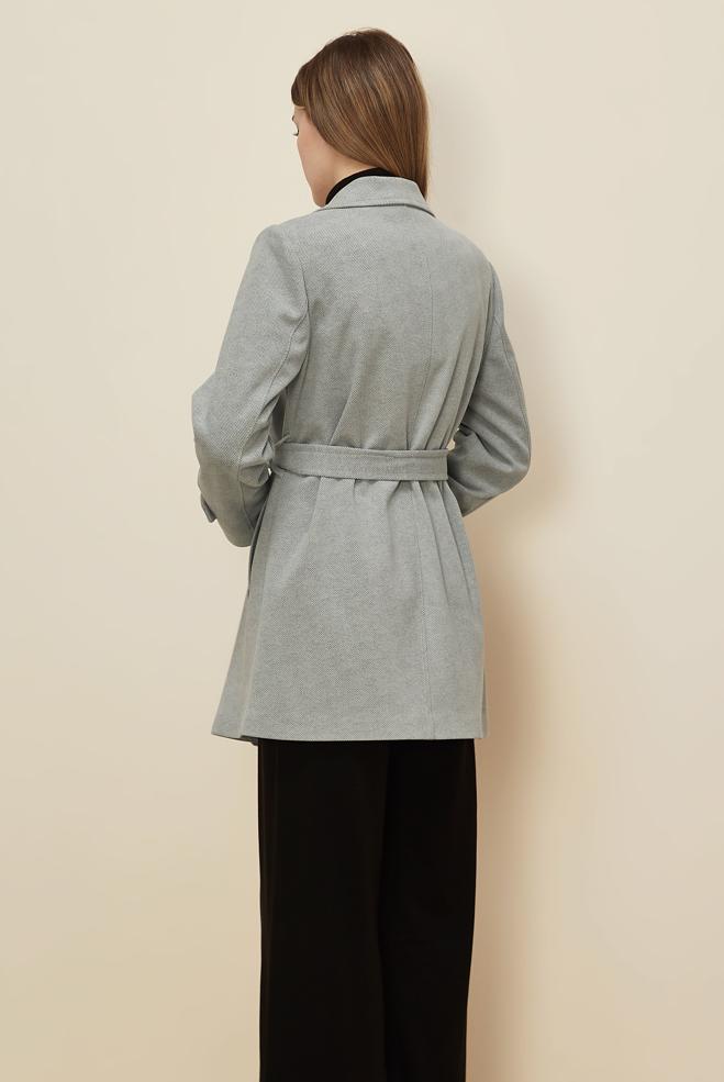 Tesettür giyim GRİ KEMERLİ KAŞE KABAN 90641 - ALVİNA