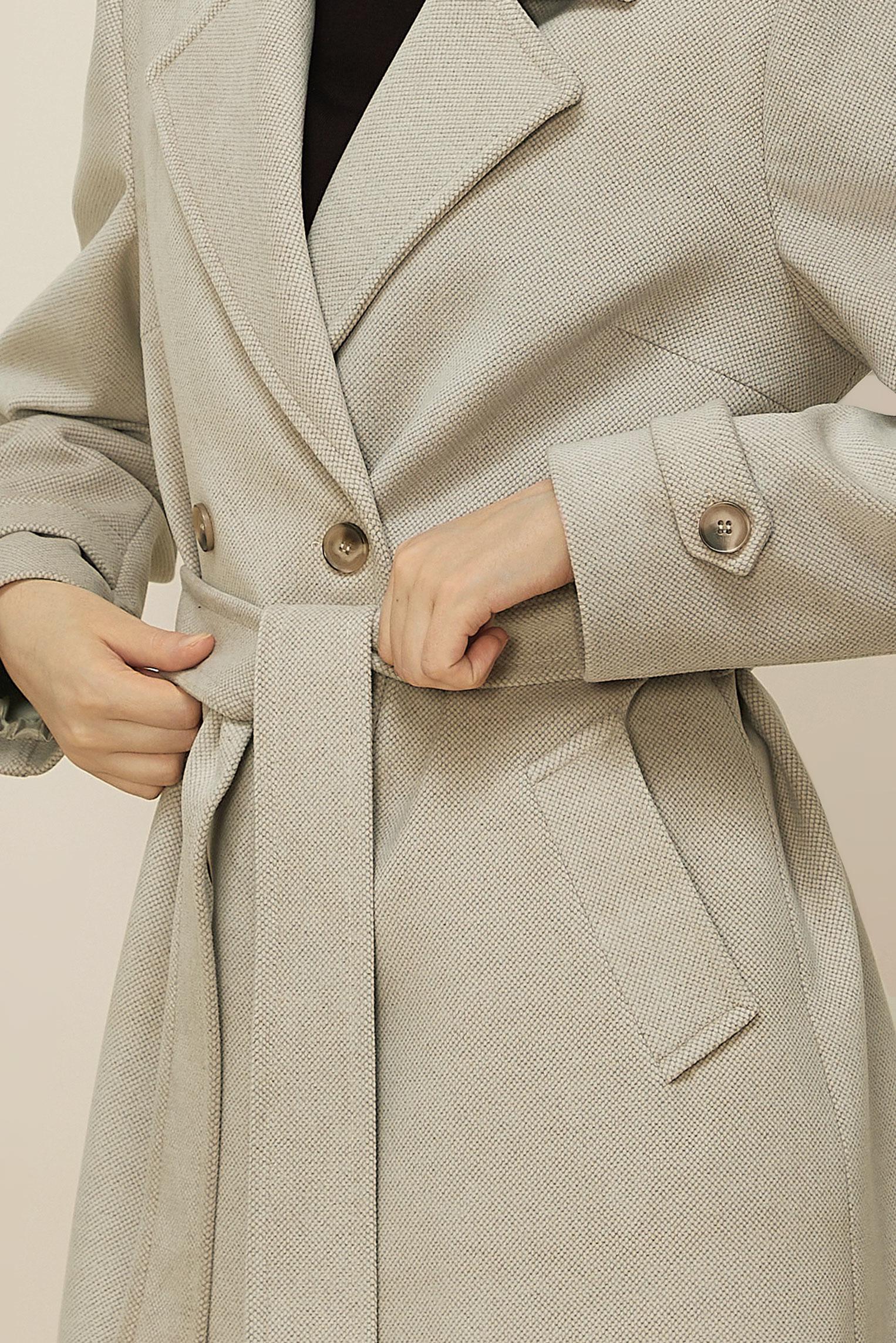 Tesettür giyim BEJ KEMERLİ KAŞE KABAN 90641