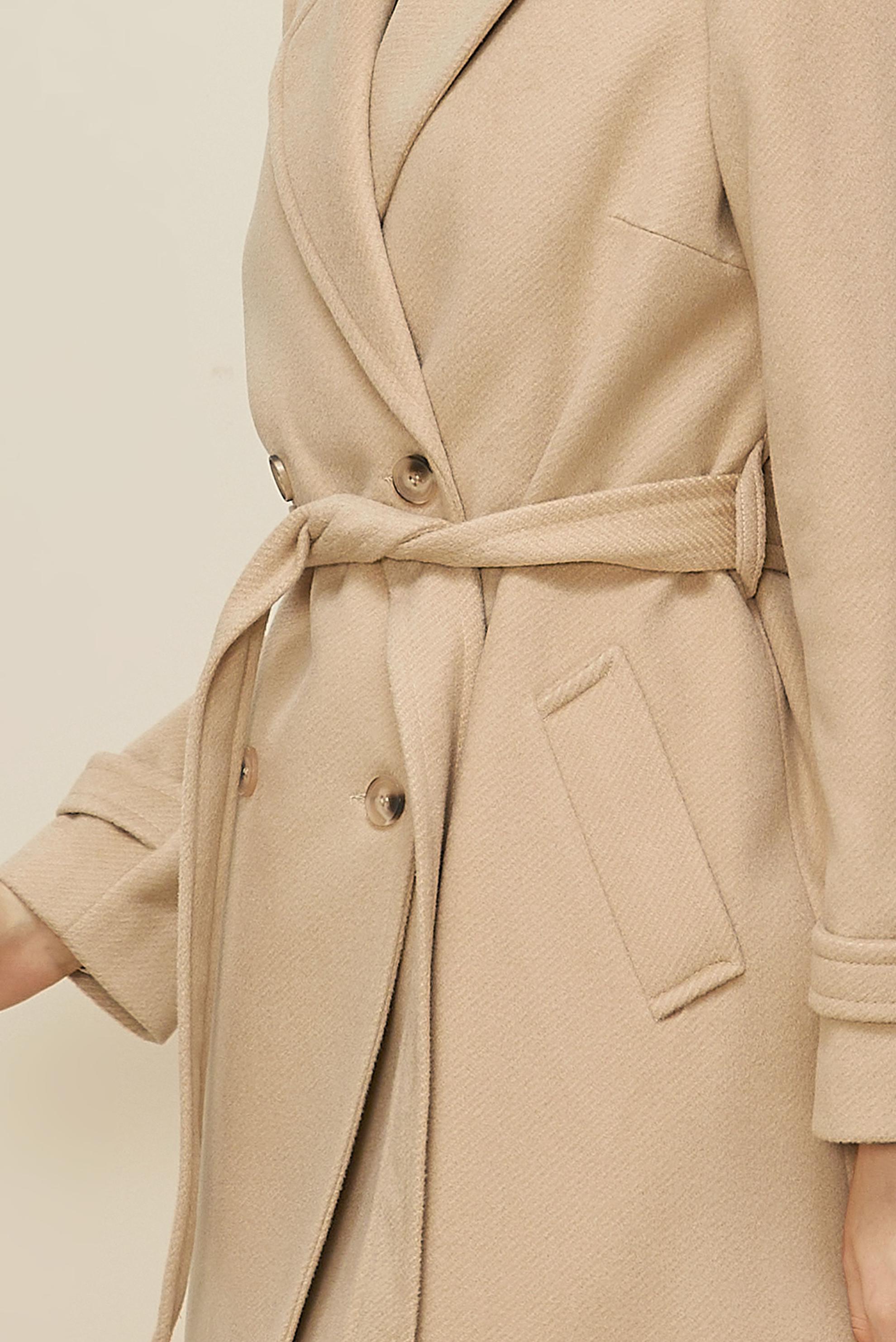 Tesettür giyim BEJ KUŞAKLI KAŞE KABAN 90641-1