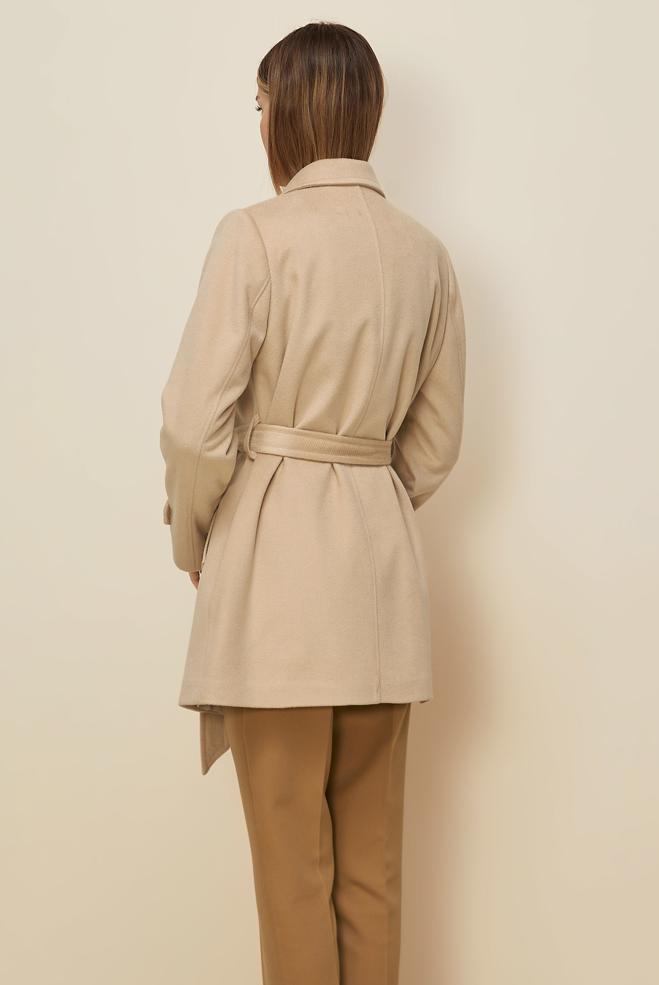 Tesettür giyim BEJ KUŞAKLI KAŞE KABAN 90641-1 - ALVİNA