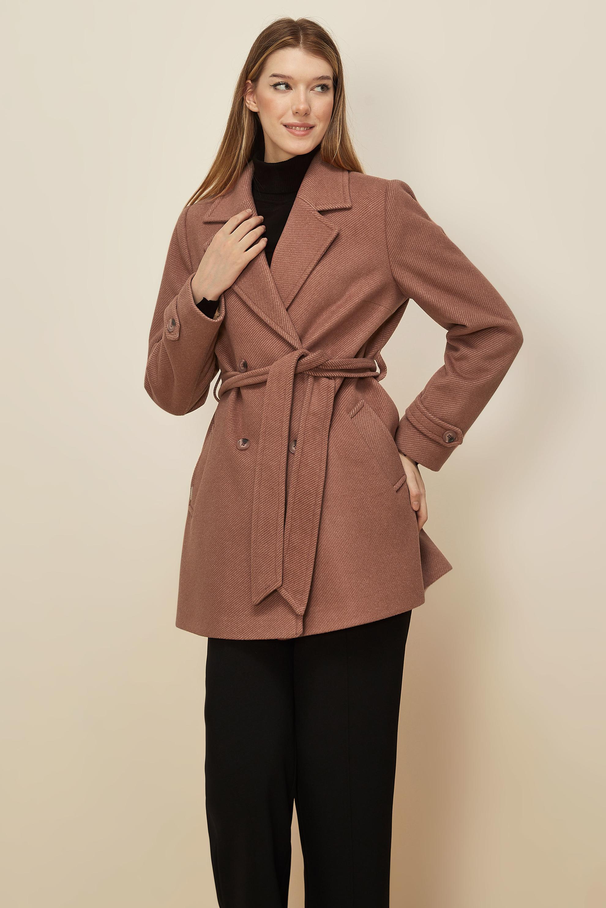 Tesettür giyim PUDRA KUŞAKLI KAŞE KABAN 90641-1